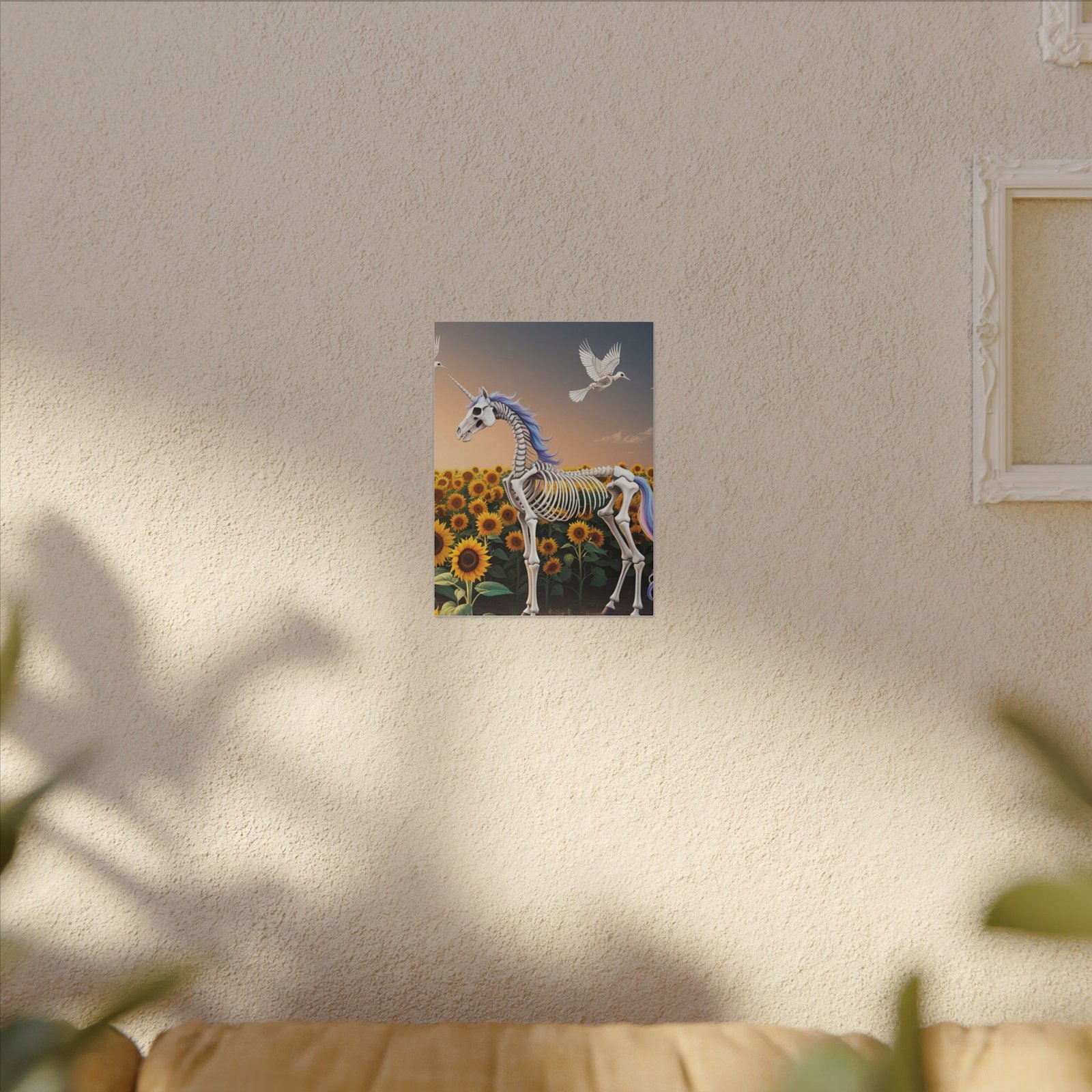 Skeleton Unicorn Surreal Sunflower Fantasy Canvas 9x12" - Image 3