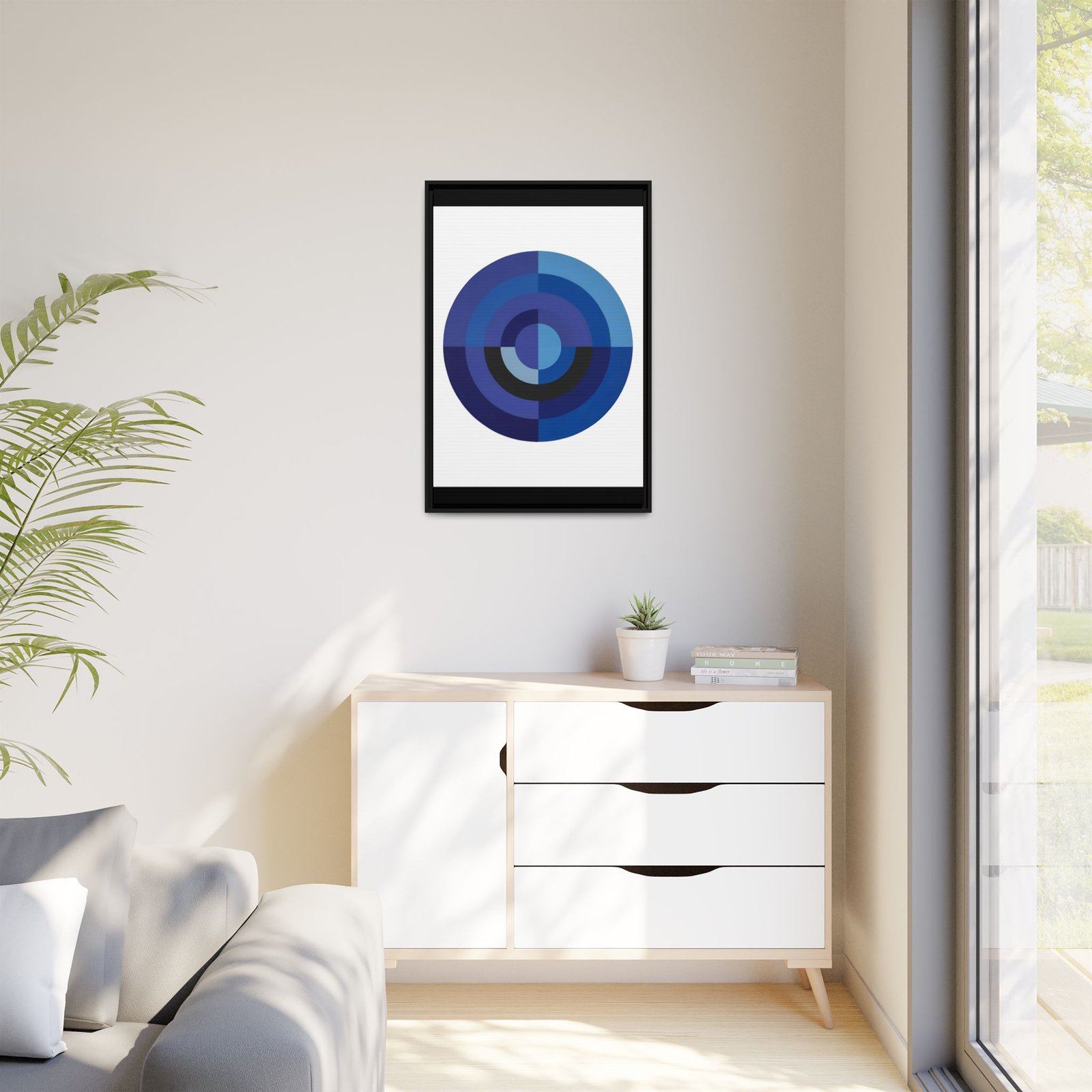 Suprematism Blue Geometric Circles Matte Canvas FRAMED 24x36" - Image 3