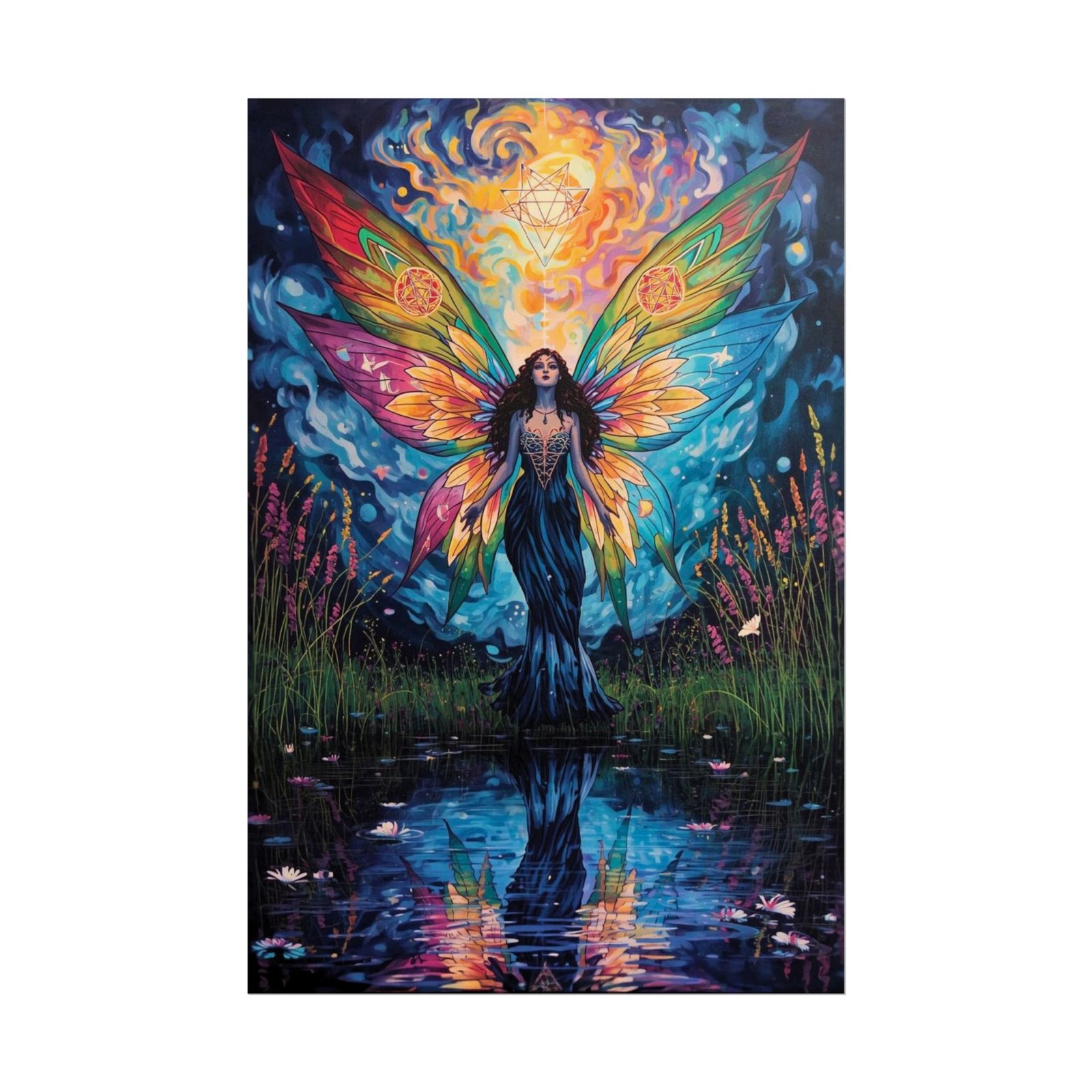 IS_6664 Fairy Reflection Rolled Poster — Colorful Fantasy Butterfly Woman Wall Art