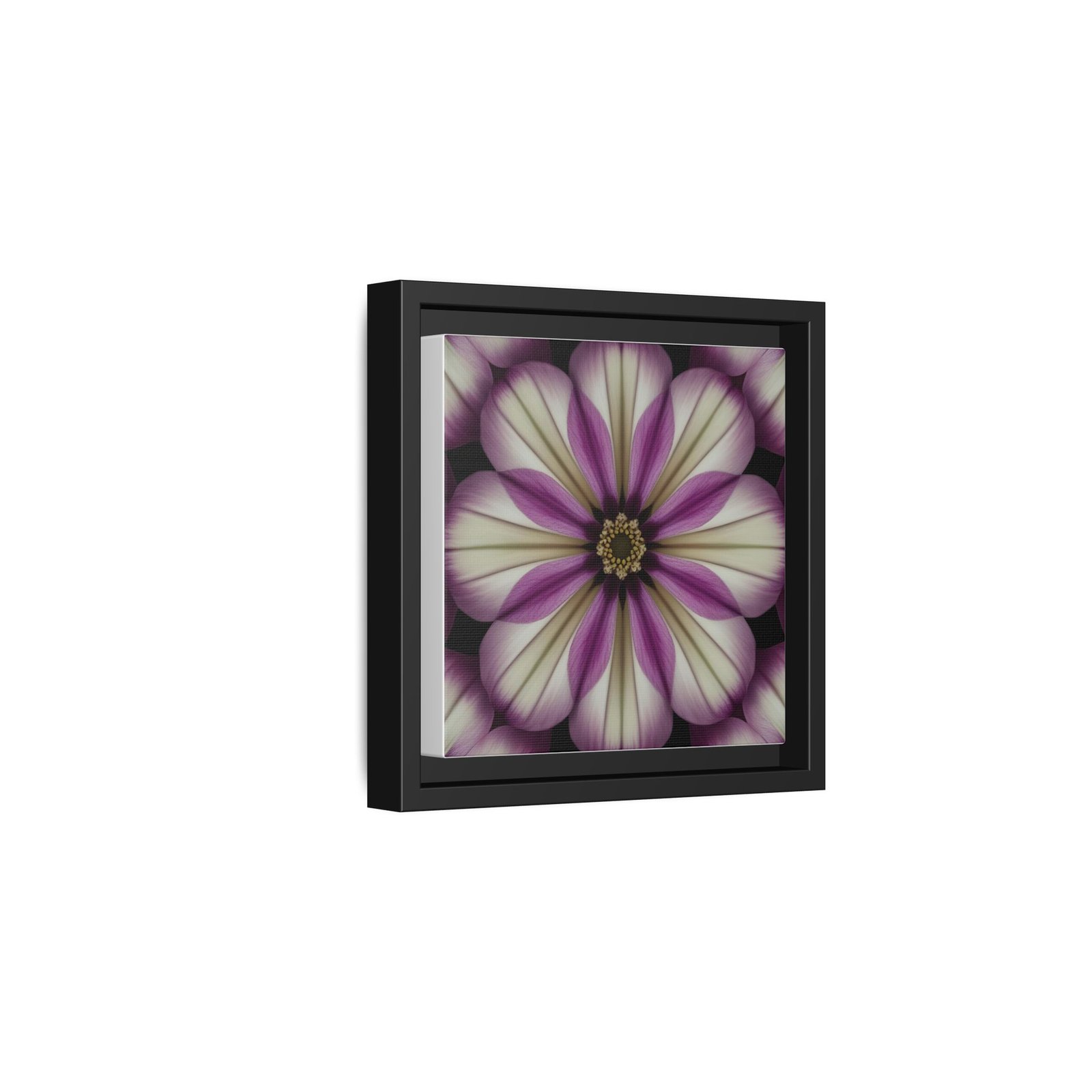 IS_4857 Framed Floral Kaleidoscope Canvas Print — Purple & Cream Decorative Wall Art - Image 5