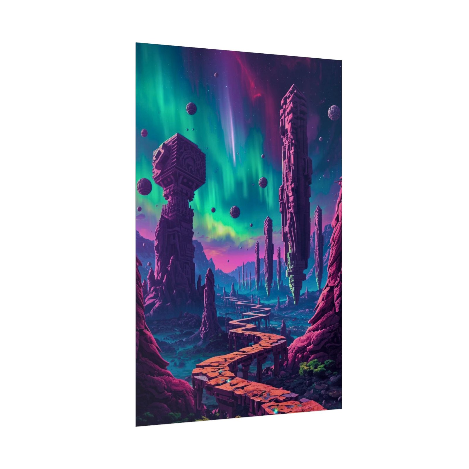 IS_6638 Fantasy Sci‑Fi Rolled Poster — Neon Alien Landscape Art Print - Image 2