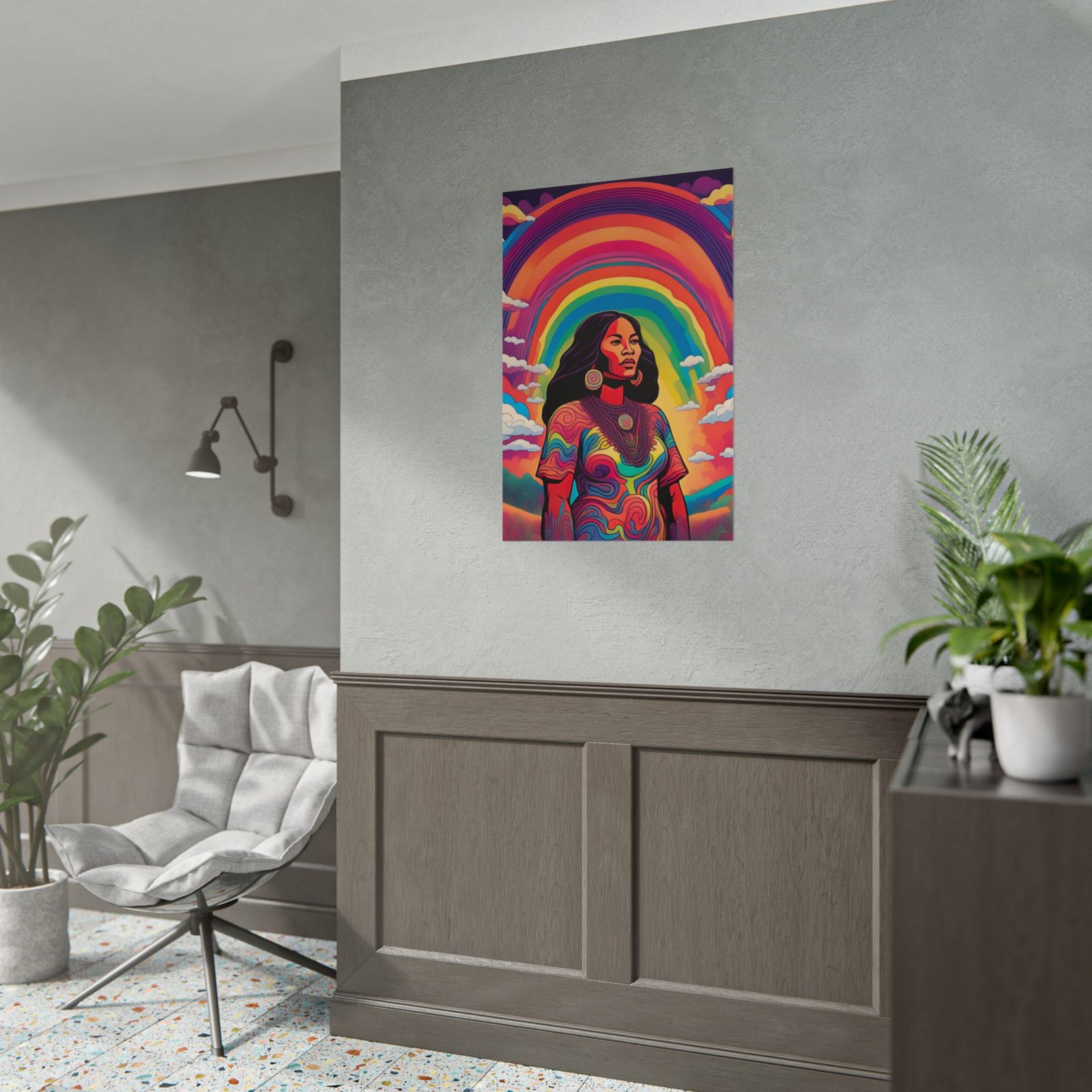 IS_6551 Psychadelic Native American Rolled Poster — Vibrant Rainbow Portrait Art Print - Image 5