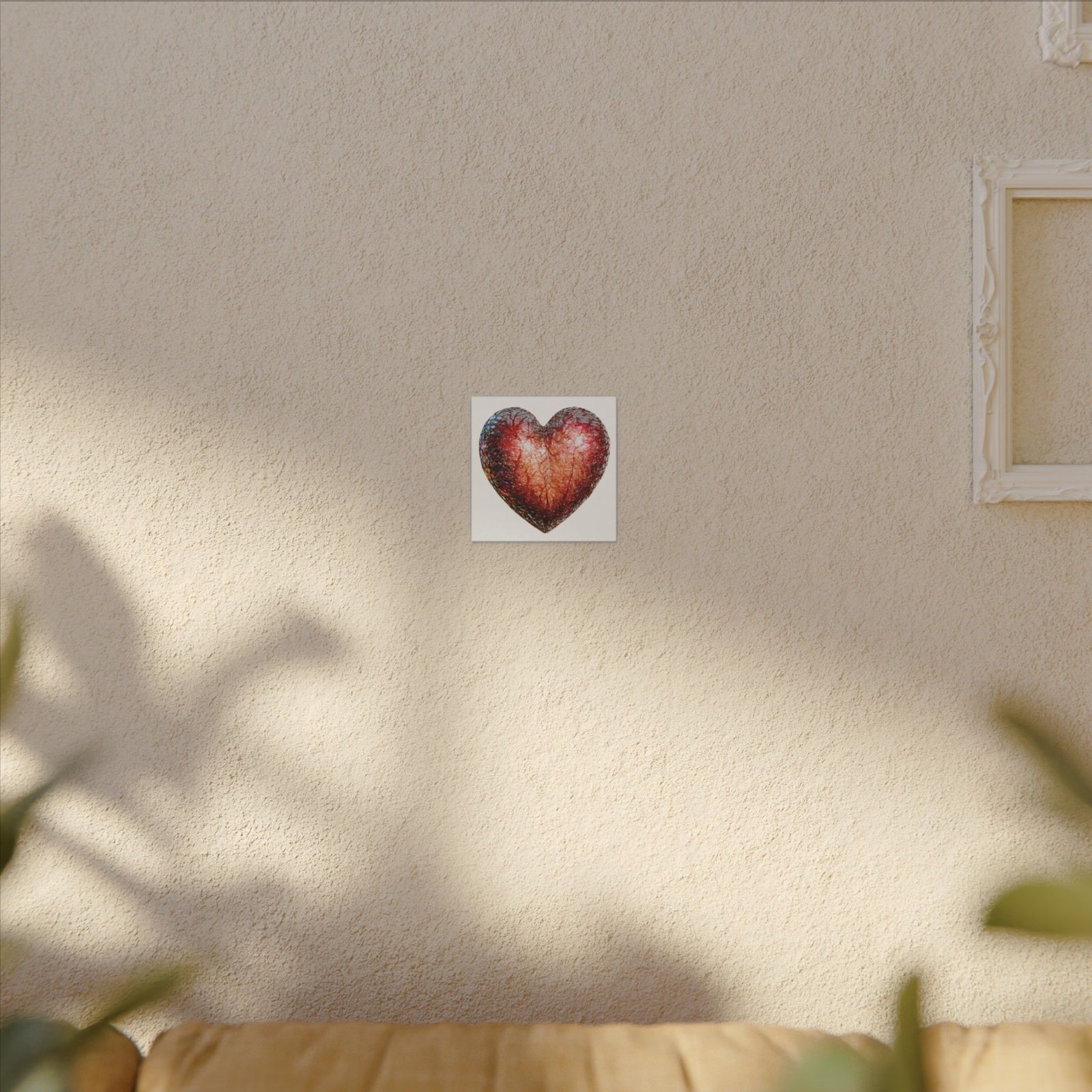 IS_4238 Textured Red Heart Matte Canvas Wall Art — Stretched Decorative Heart Print - Image 3