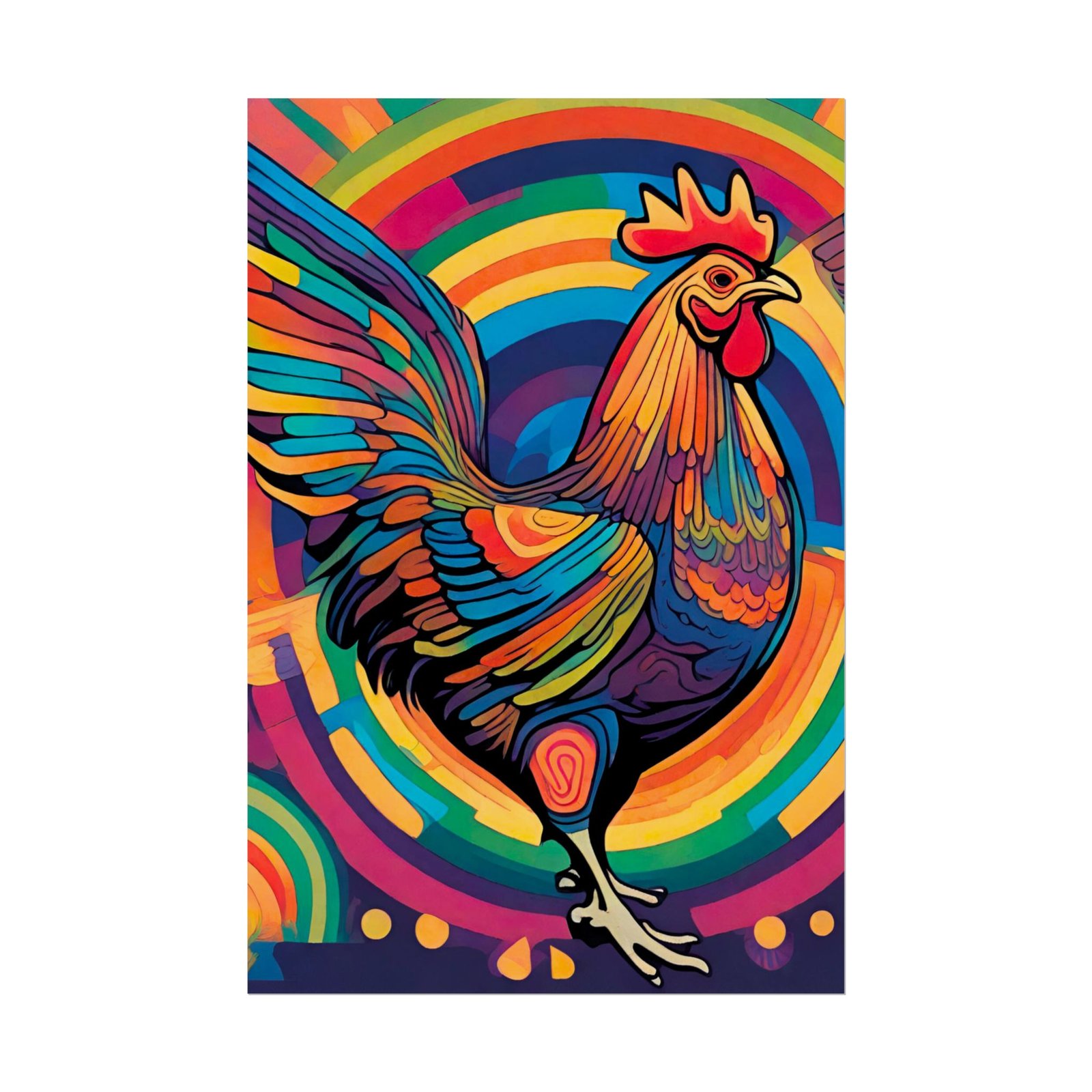 IS_6547 Psyhsdrelic Rooster Rolled Poster - Vibrant Pop Art Farm Wall Decor