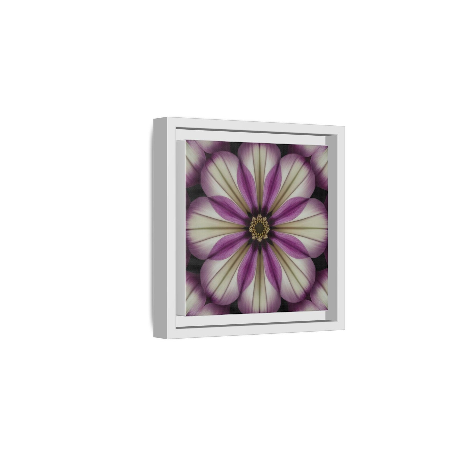 IS_4857 Framed Floral Kaleidoscope Canvas Print — Purple & Cream Decorative Wall Art - Image 2