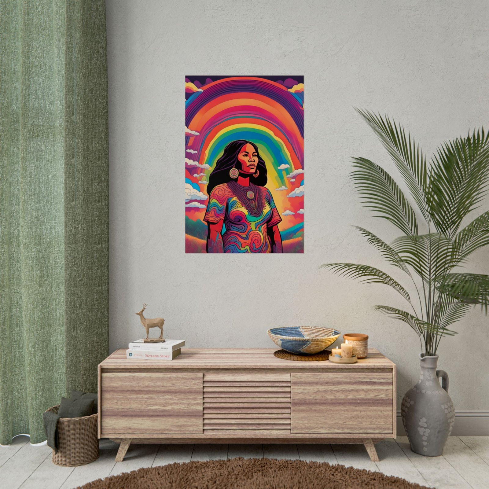IS_6551 Psychadelic Native American Rolled Poster — Vibrant Rainbow Portrait Art Print - Image 4