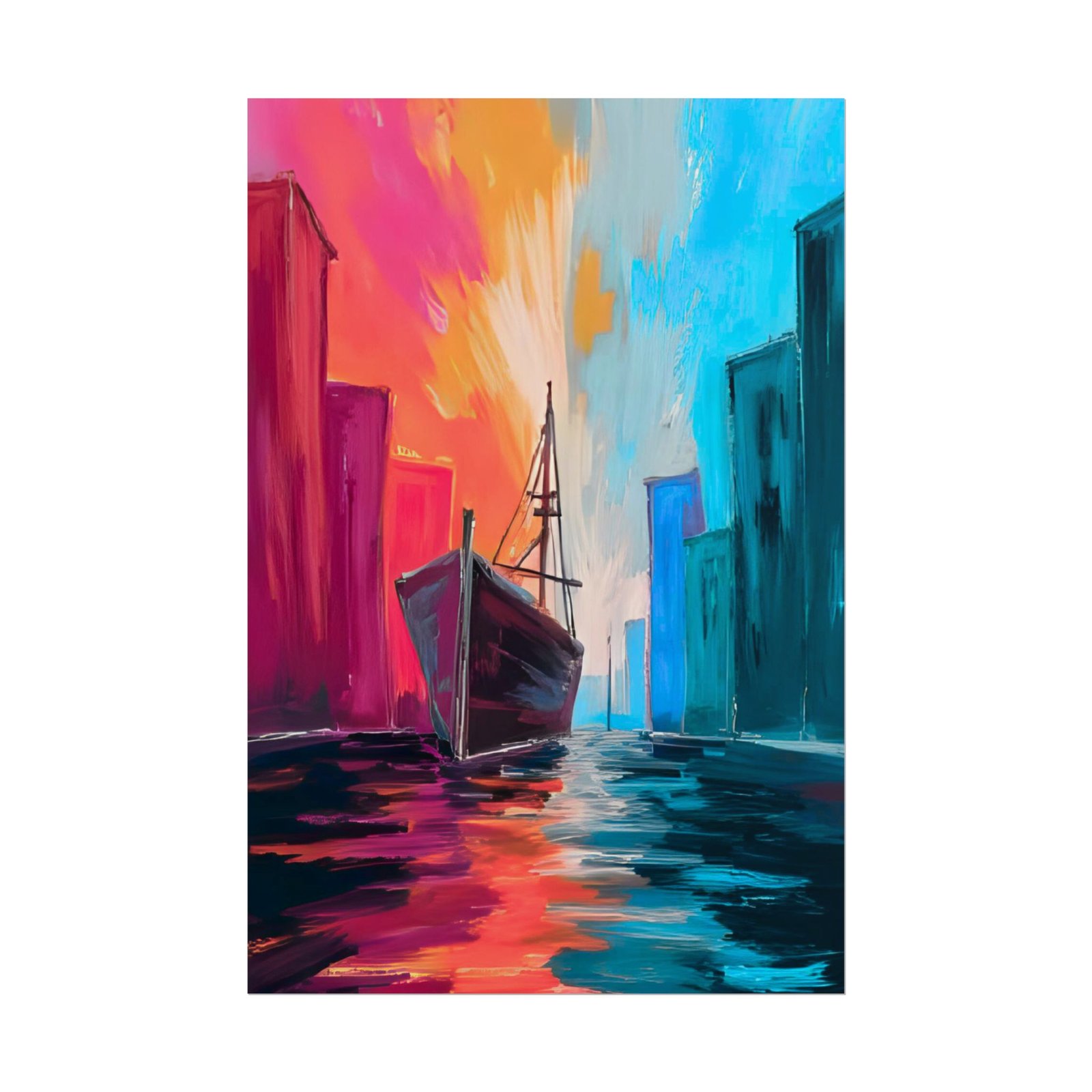 IS_6444 City Harbor Boat Abstract Waterfront Rolled Poster