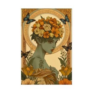 Art Nouveau Botanical Butterflies Flower Portrait Rolled Poster
