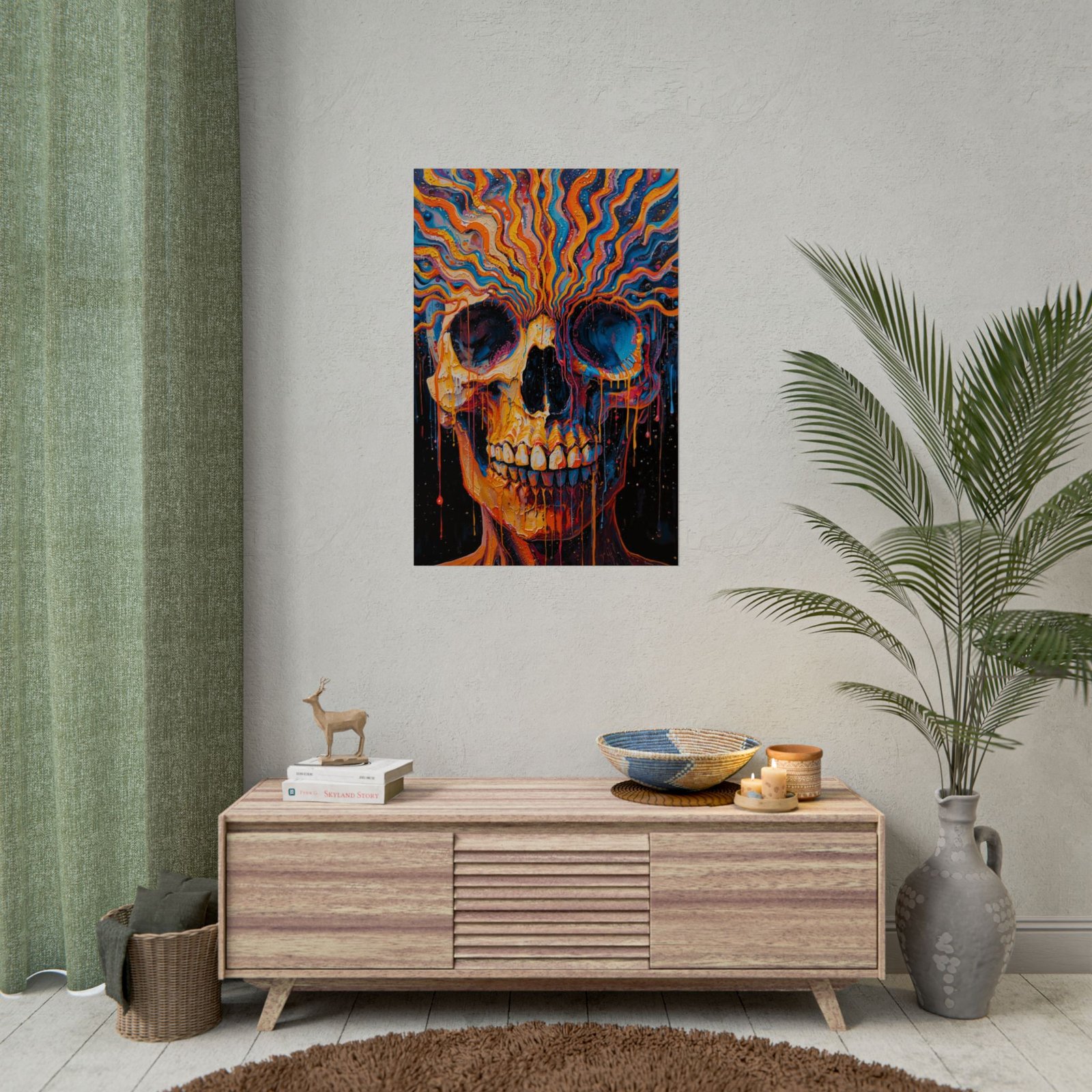 IS_6614 Psychedelic Skull Rolled Poster — Vibrant Abstract Skull Wall Art - Image 3