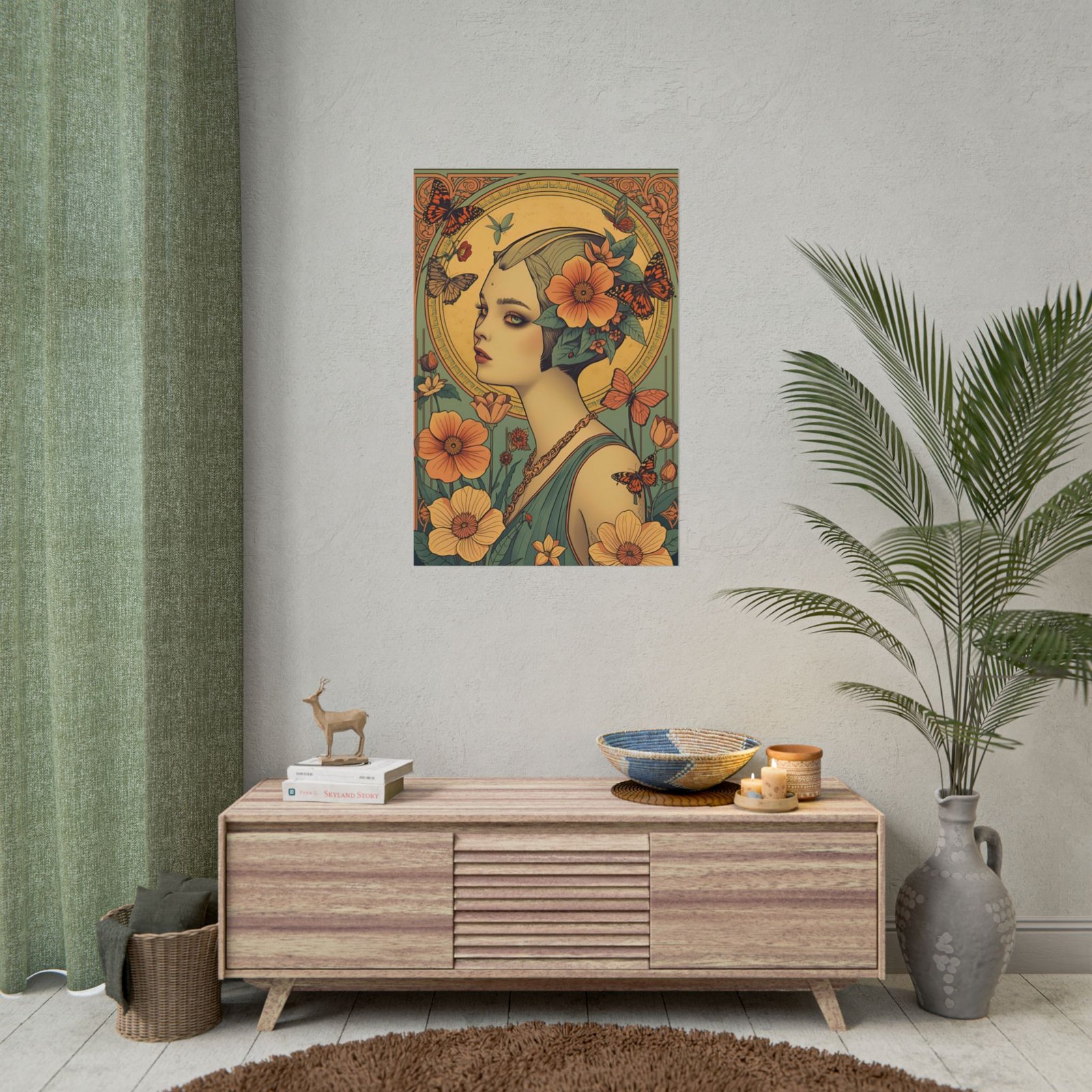 Botanical Flowers Butterflies Portrait Rolled Poster, - Image 4