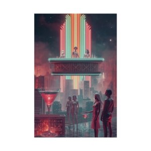 IS_6852 Cyber Noir Cityscape Poster — Retro Futurism Rolled Art Print
