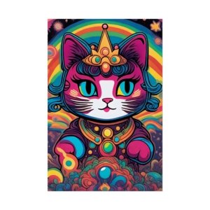 IS_6550 Psychedelic Lucky Cat Rolled Poster — Colorful Retro Rainbow Cat Wall Art
