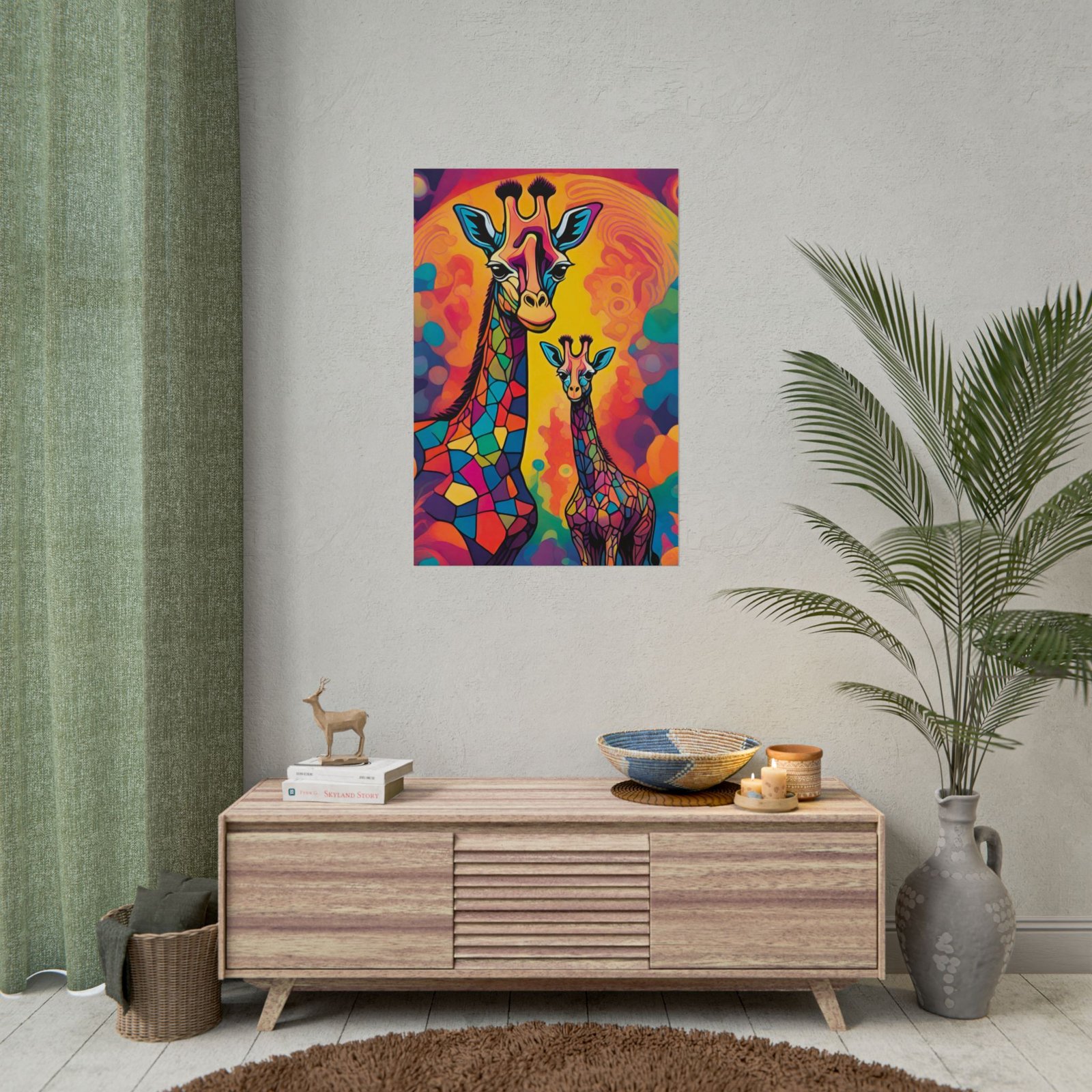 2 Majestic Mosaic Patterned Giraffes Rolled Poster - Image 3
