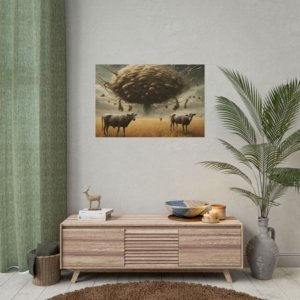 IS_830 Surreal Cow Landscape Rolled Poster - Thought-Provoking Art for Home Decor