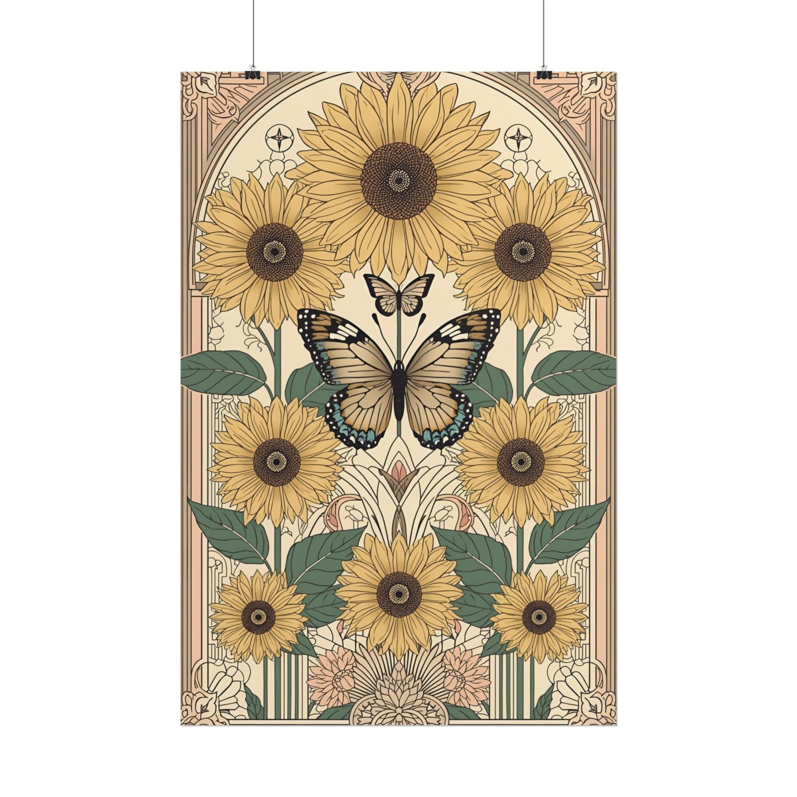 Art Nouveau Sunflower Butterfly Rolled Poster - Image 2