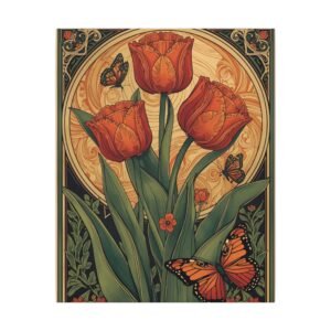 Vintage Tulip & Monarch Canvas Print 16x20"