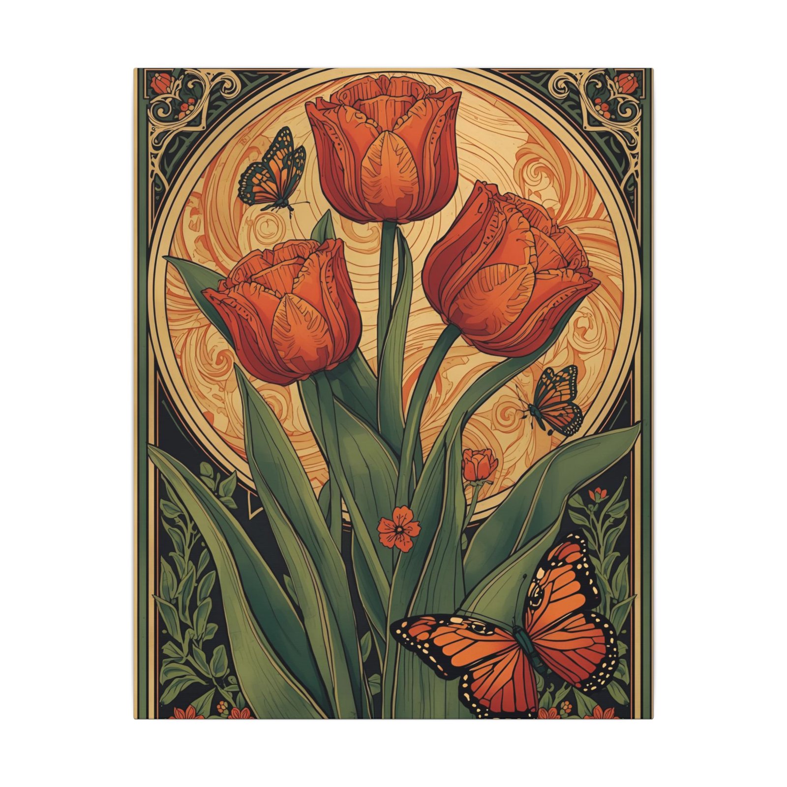 Vintage Tulip & Monarch Canvas Print 16x20"