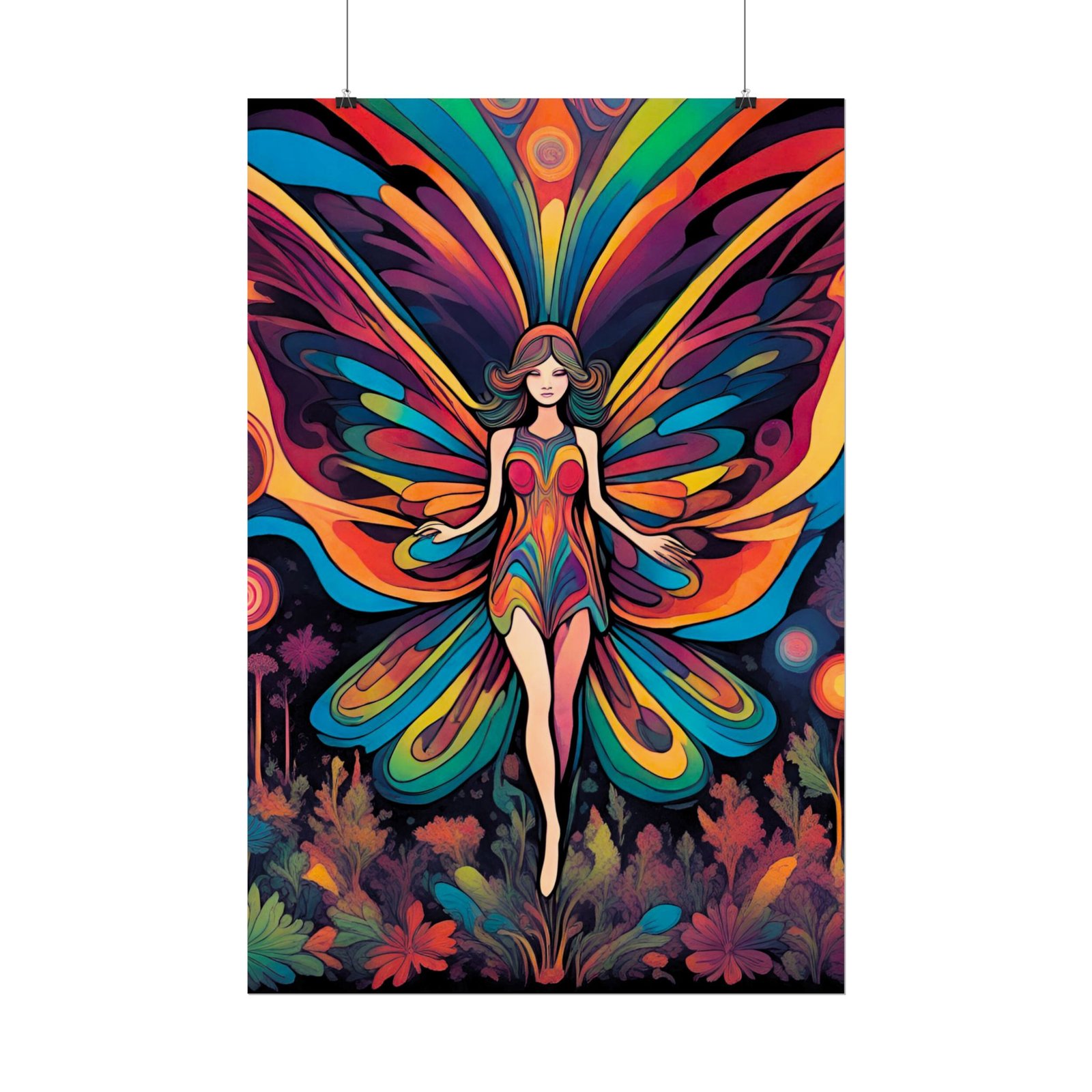 IS_6561 Psychedelic Butterfly Fairy Rolled Poster — Rainbow Boho Wall Art - Image 2