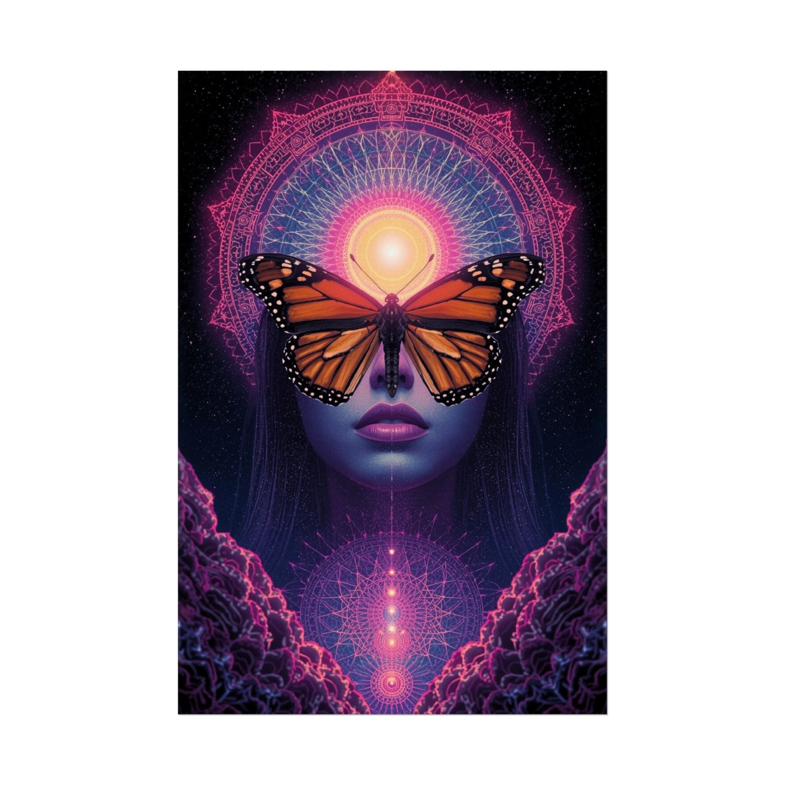 IS_6671 Psychedelic Monarch Butterfly Rolled Poster — Visionary Woman Spiritual Wall Art