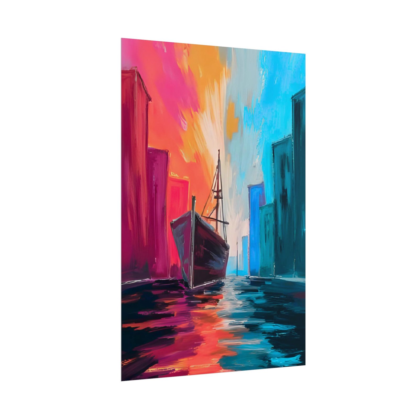 IS_6444 City Harbor Boat Abstract Waterfront Rolled Poster - Image 3