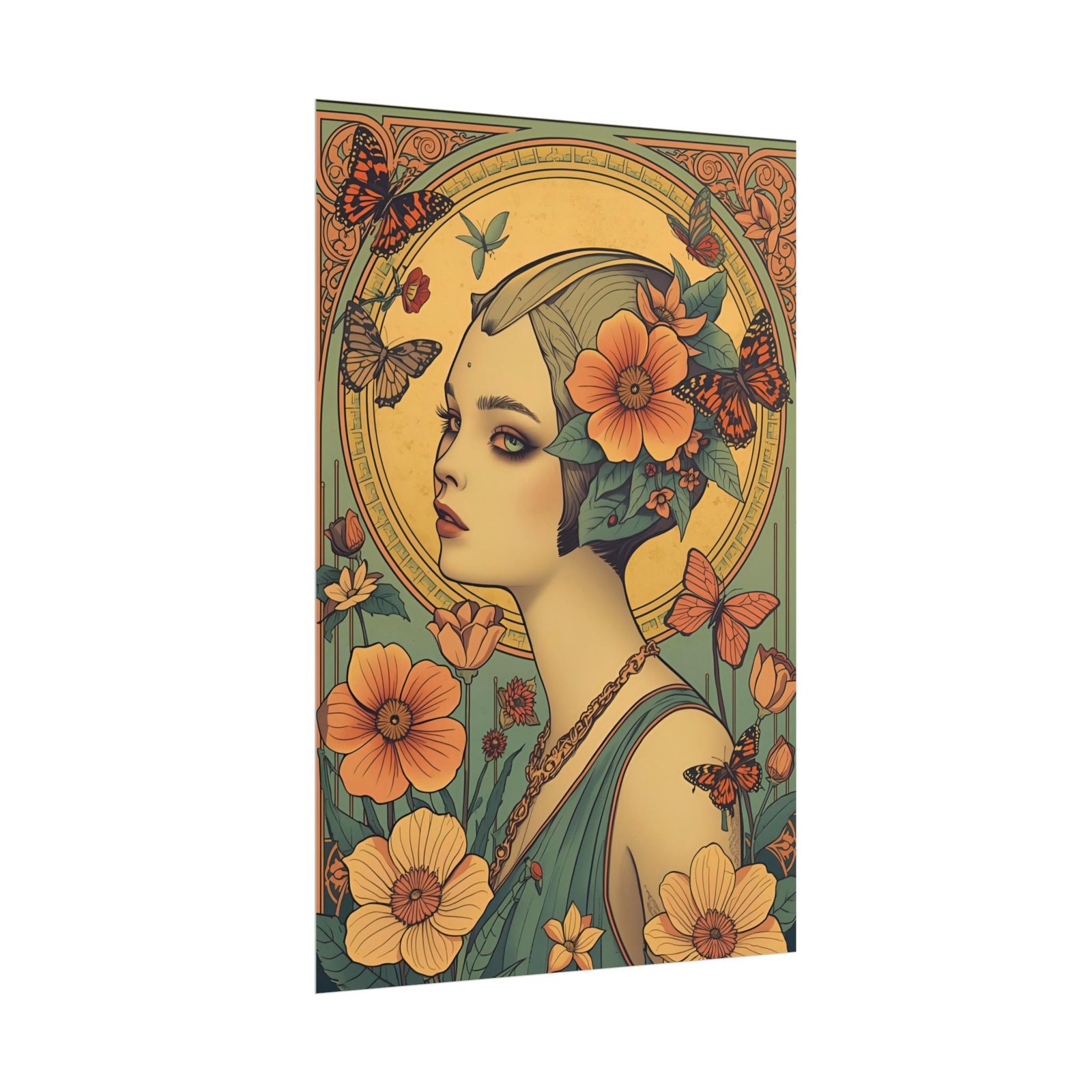Botanical Flowers Butterflies Portrait Rolled Poster, - Image 2