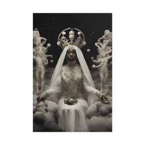 IS_0357 Ethereal Queen with Crown & Cloud Motif - "Black Celestial Royalty" Collection