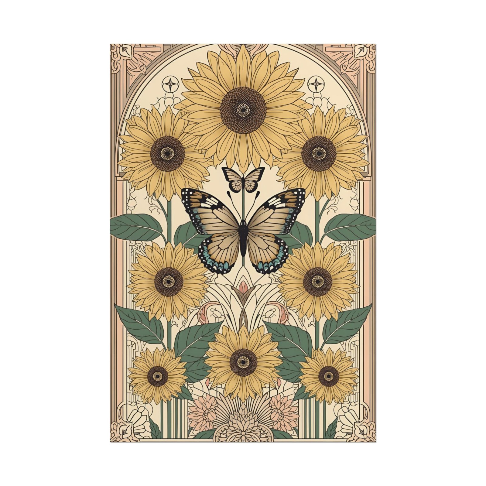 Art Nouveau Sunflower Butterfly Rolled Poster