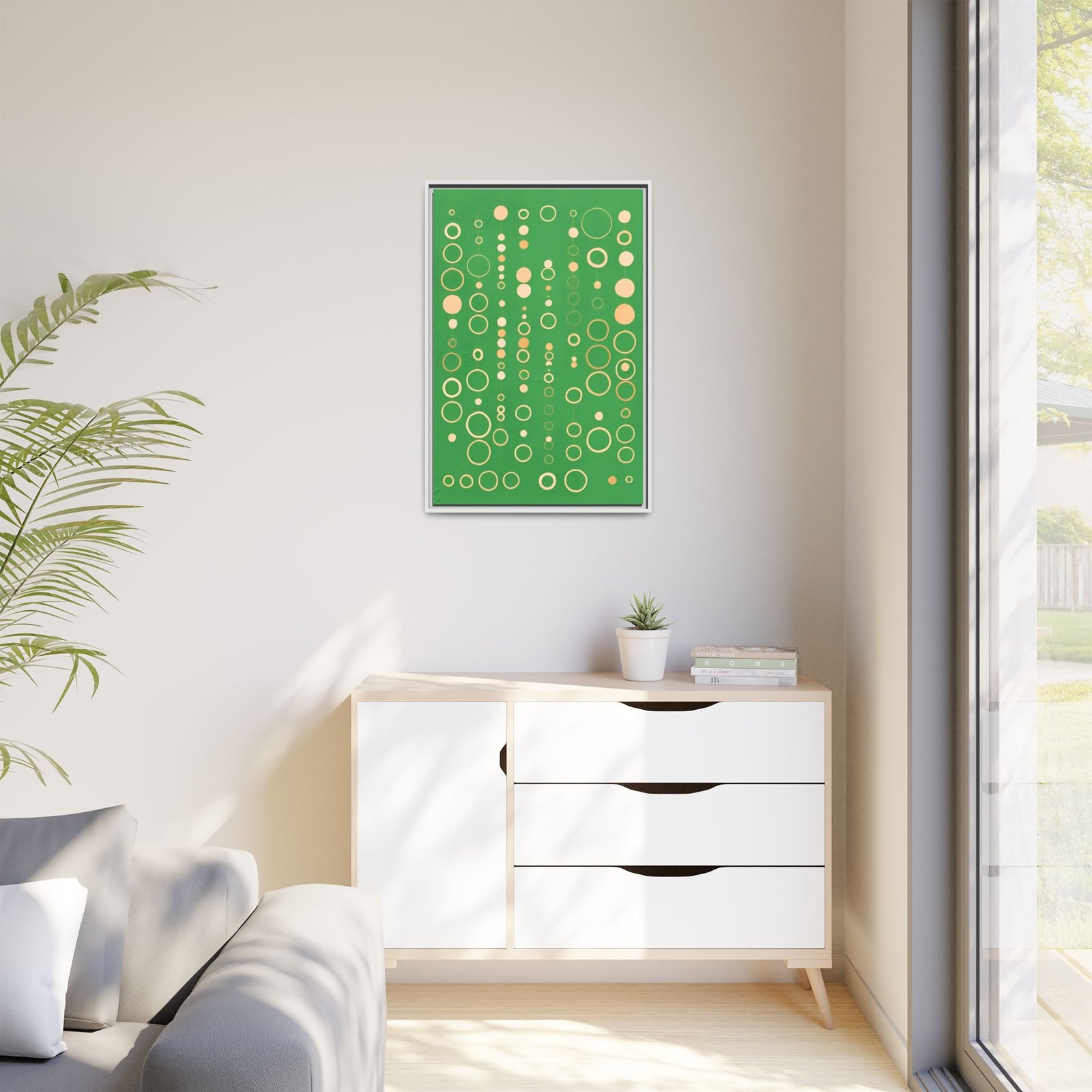 Supermatism Green Abstract Bubble Canvas FRAMED 24x36" - Image 3