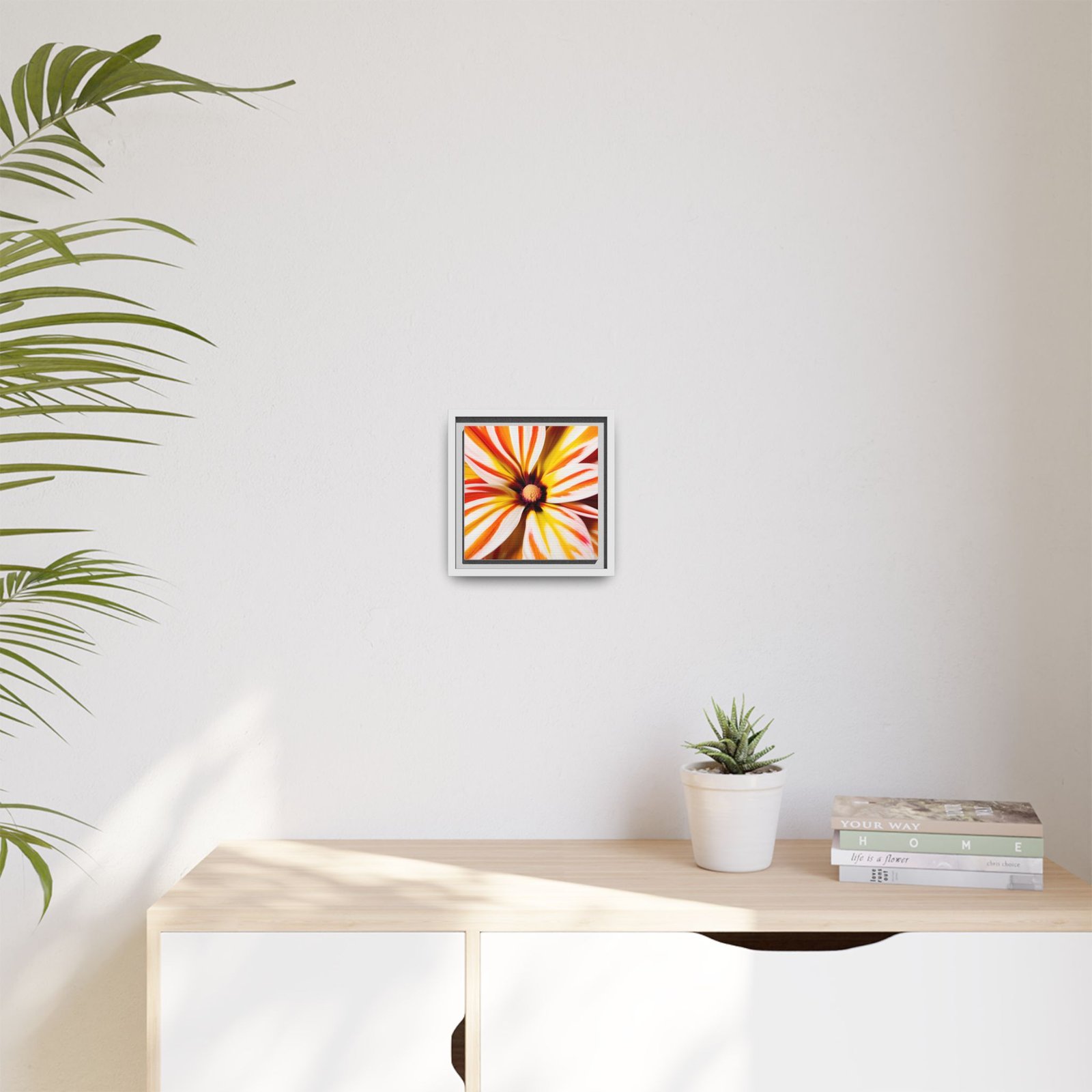 IS_4875 Framed Floral Canvas Wall Art — Vibrant Orange & Yellow Dahlia Print - Image 3