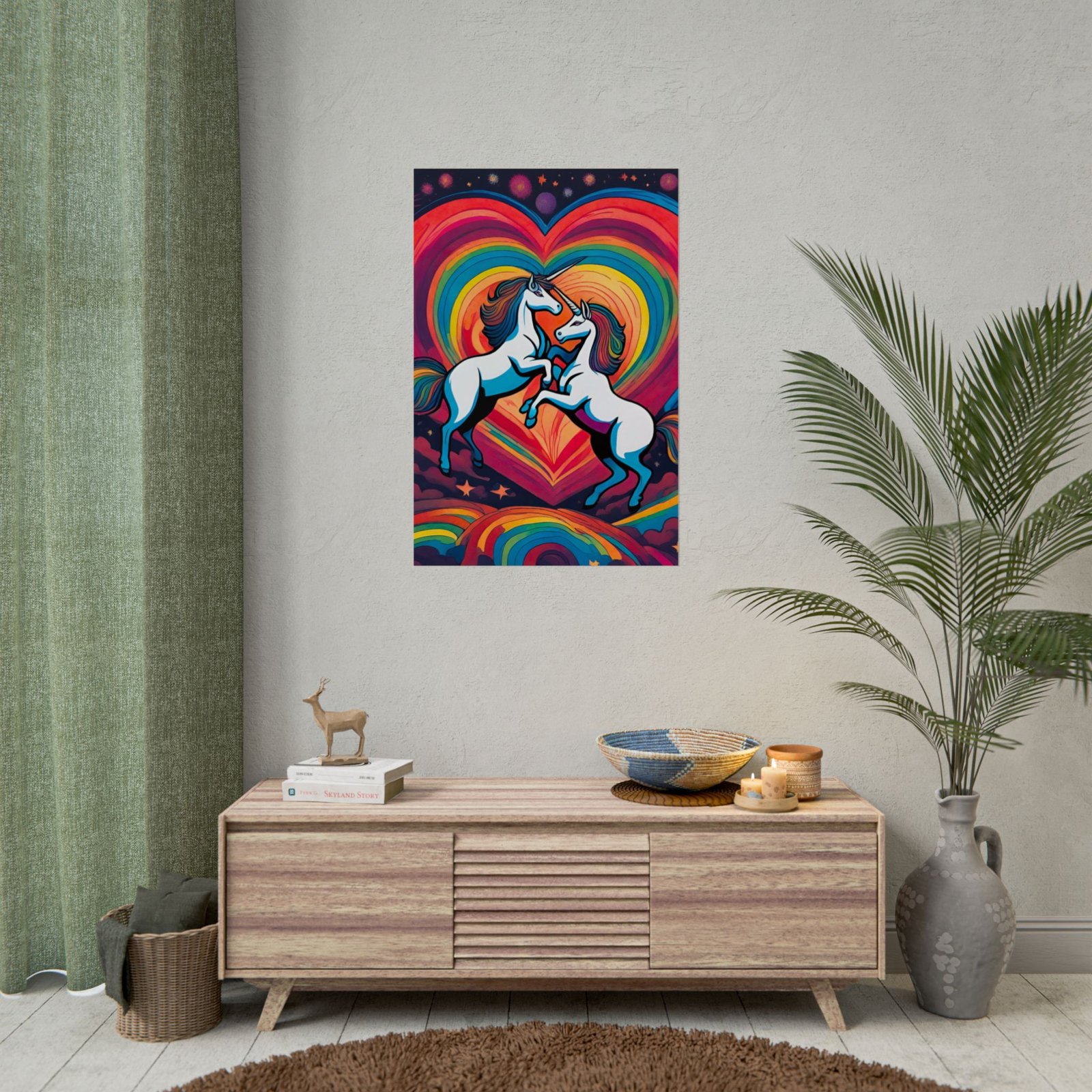 IS_6556 Psychadelic Unicorn Heart Rolled Poster - Rainbow Fantasy Art Print - Image 4