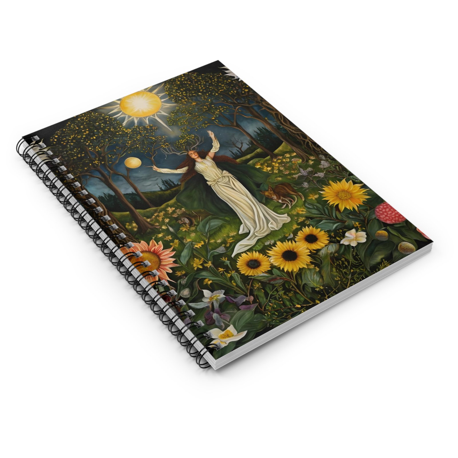 IS_4909 Nature-Inspired Spiral Notebook - Enchanting Sunlit Garden Design - Image 3