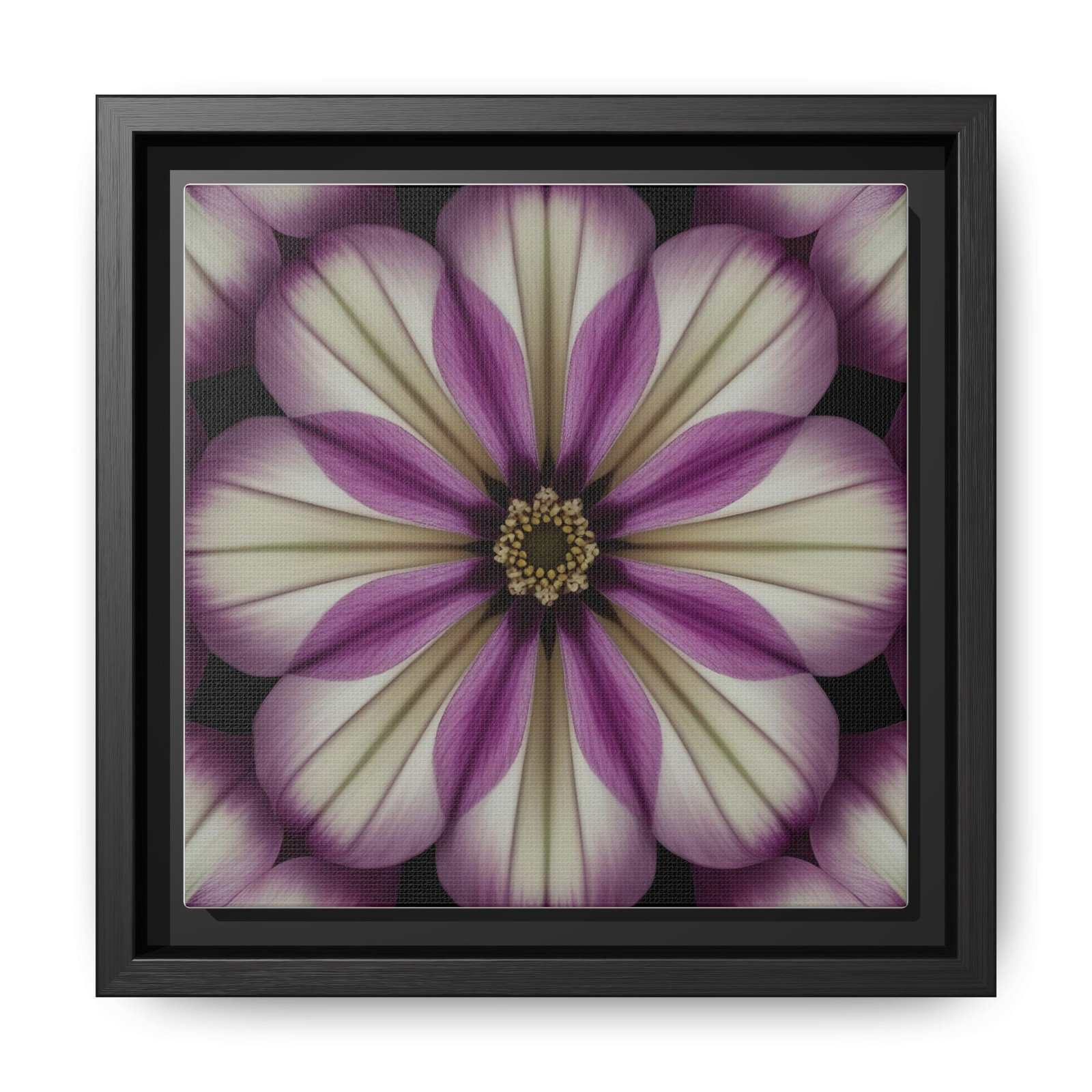 IS_4857 Framed Floral Kaleidoscope Canvas Print — Purple & Cream Decorative Wall Art - Image 4