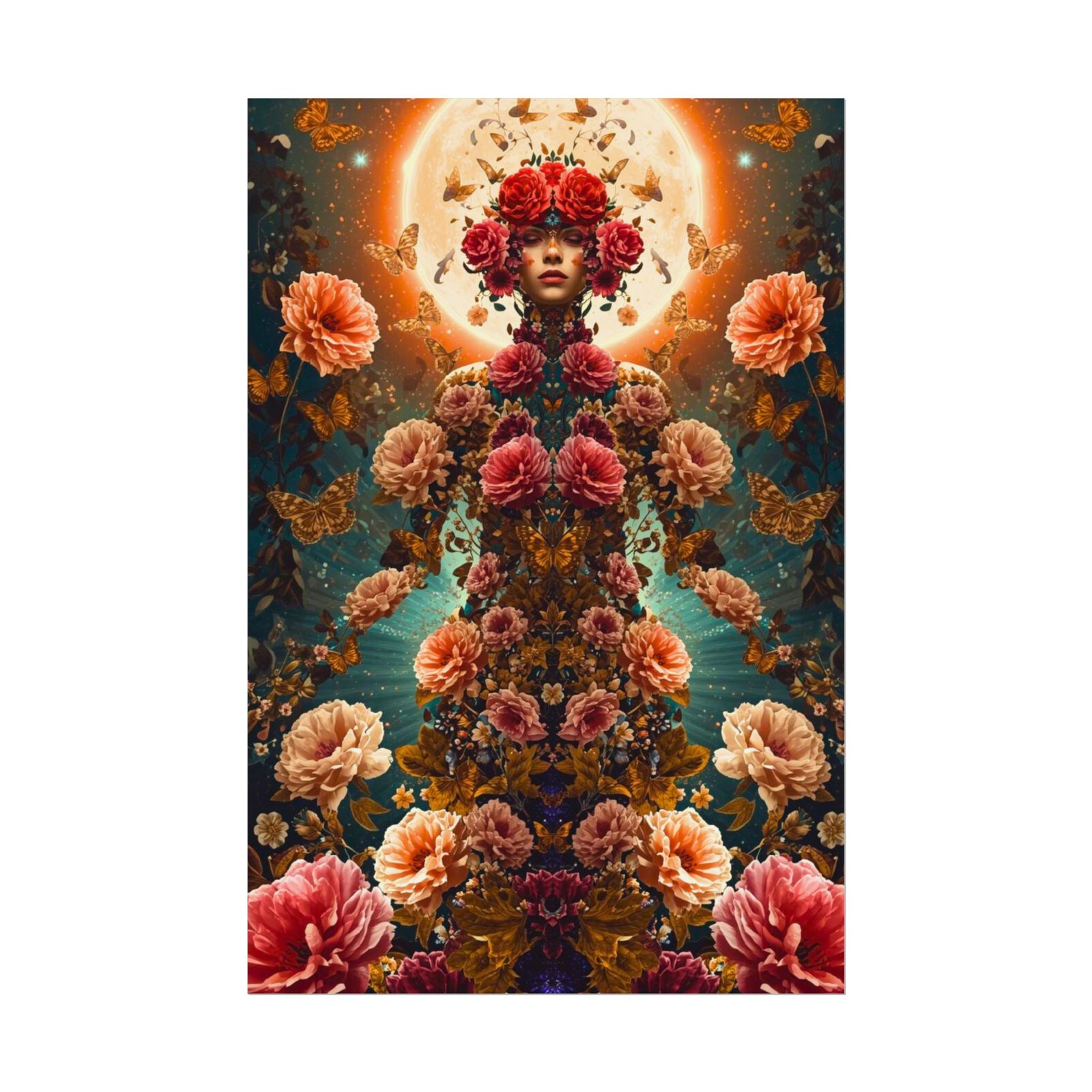 IS_6602 Floral Goddess Rolled Poster — Surreal Boho Wall Decor Art Poster