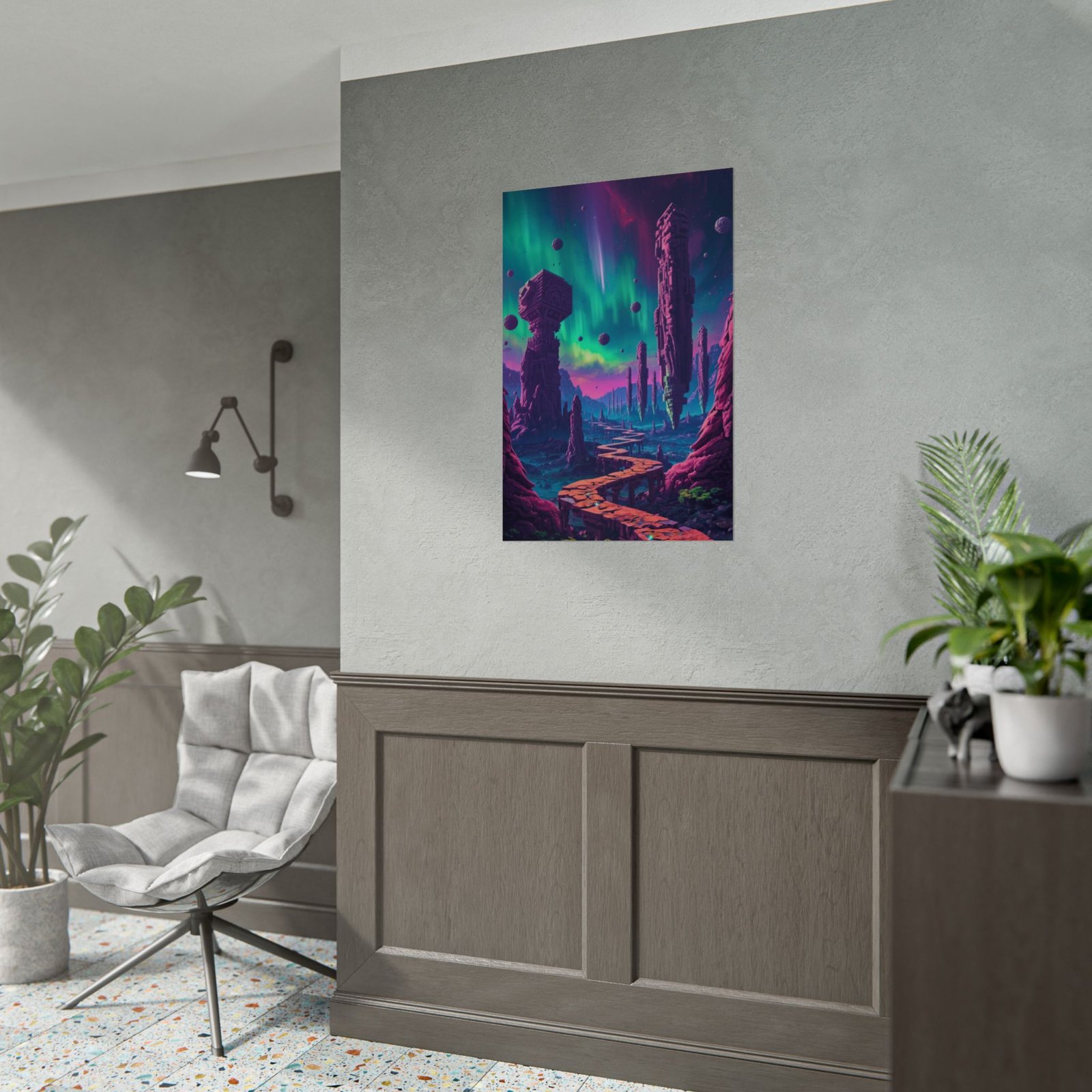 IS_6638 Fantasy Sci‑Fi Rolled Poster — Neon Alien Landscape Art Print - Image 4