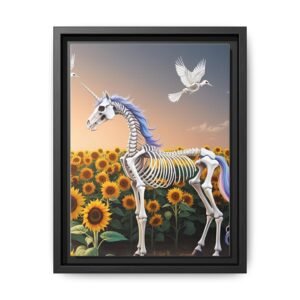 Sunflower Field Skeleton Unicorn FRAMED 9x12"
