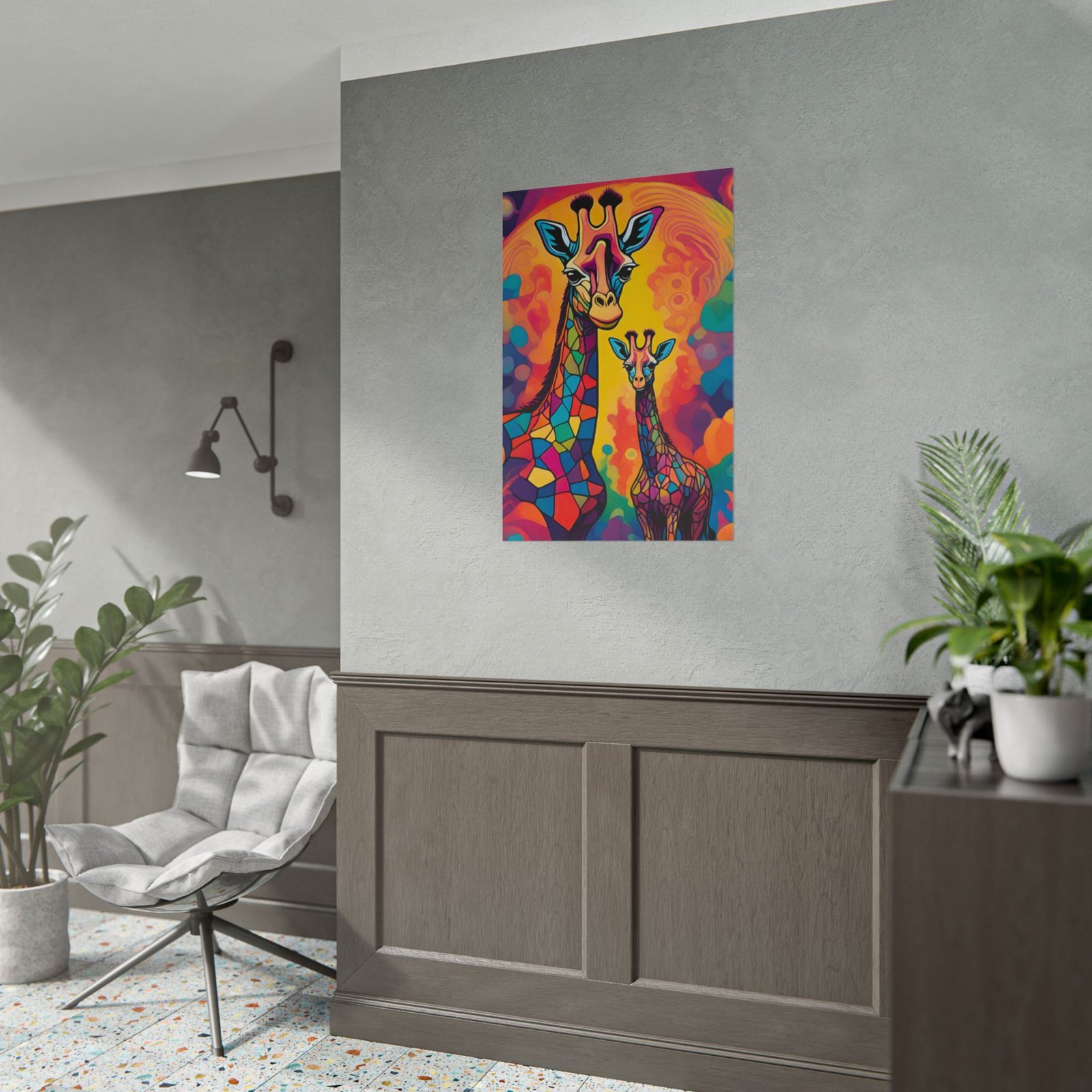 2 Majestic Mosaic Patterned Giraffes Rolled Poster - Image 4