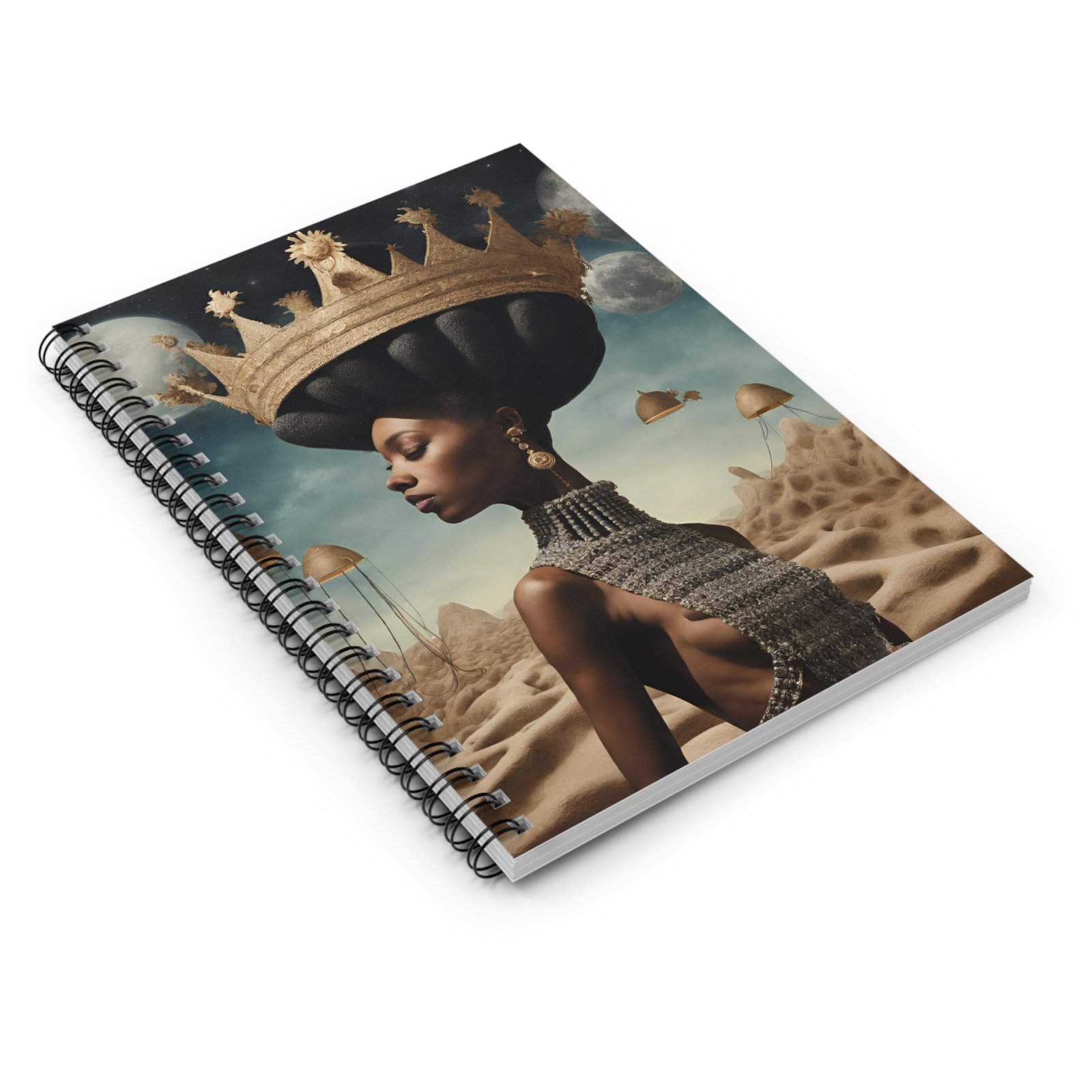 Surreal Black Celestial Queen Spiral Notebook - Image 3