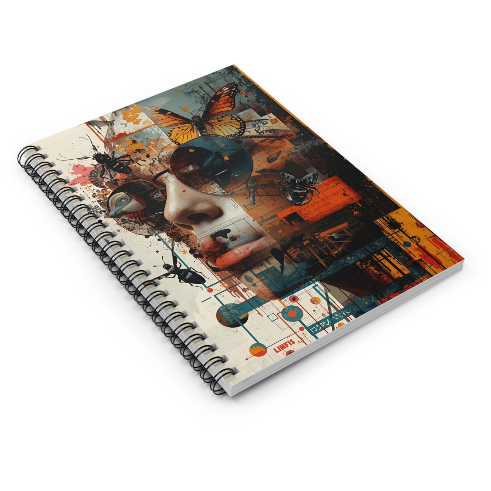 IS_6489 Abstract Retro Butterfly Face Collage Spiral Notebook - Image 3