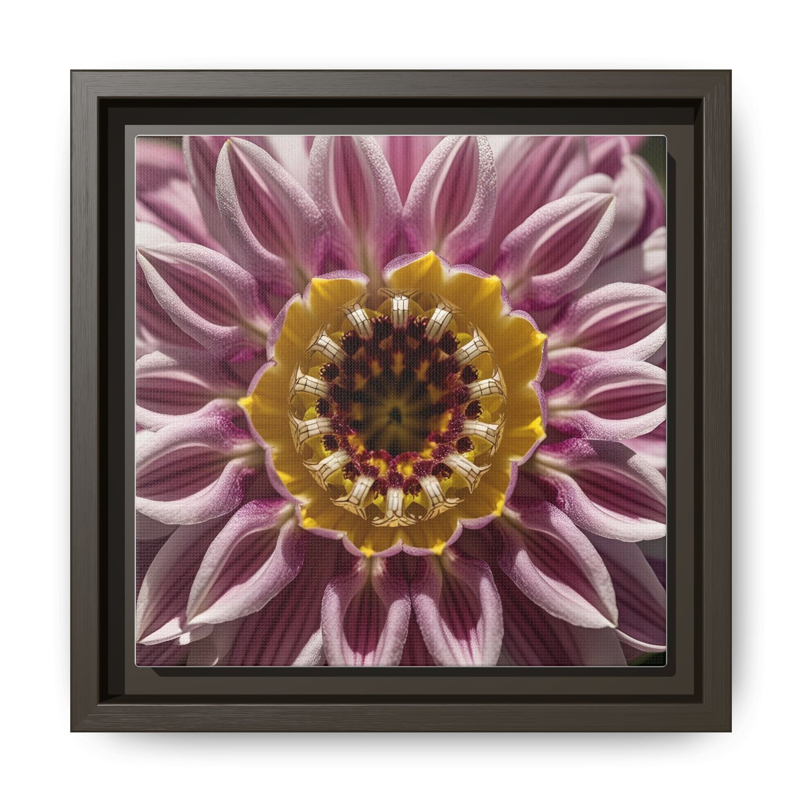 IS_4860 Framed Kaleidoscope Flower Matte Canvas Wall Art — Pink & Yellow Floral Mandala Print - Image 4