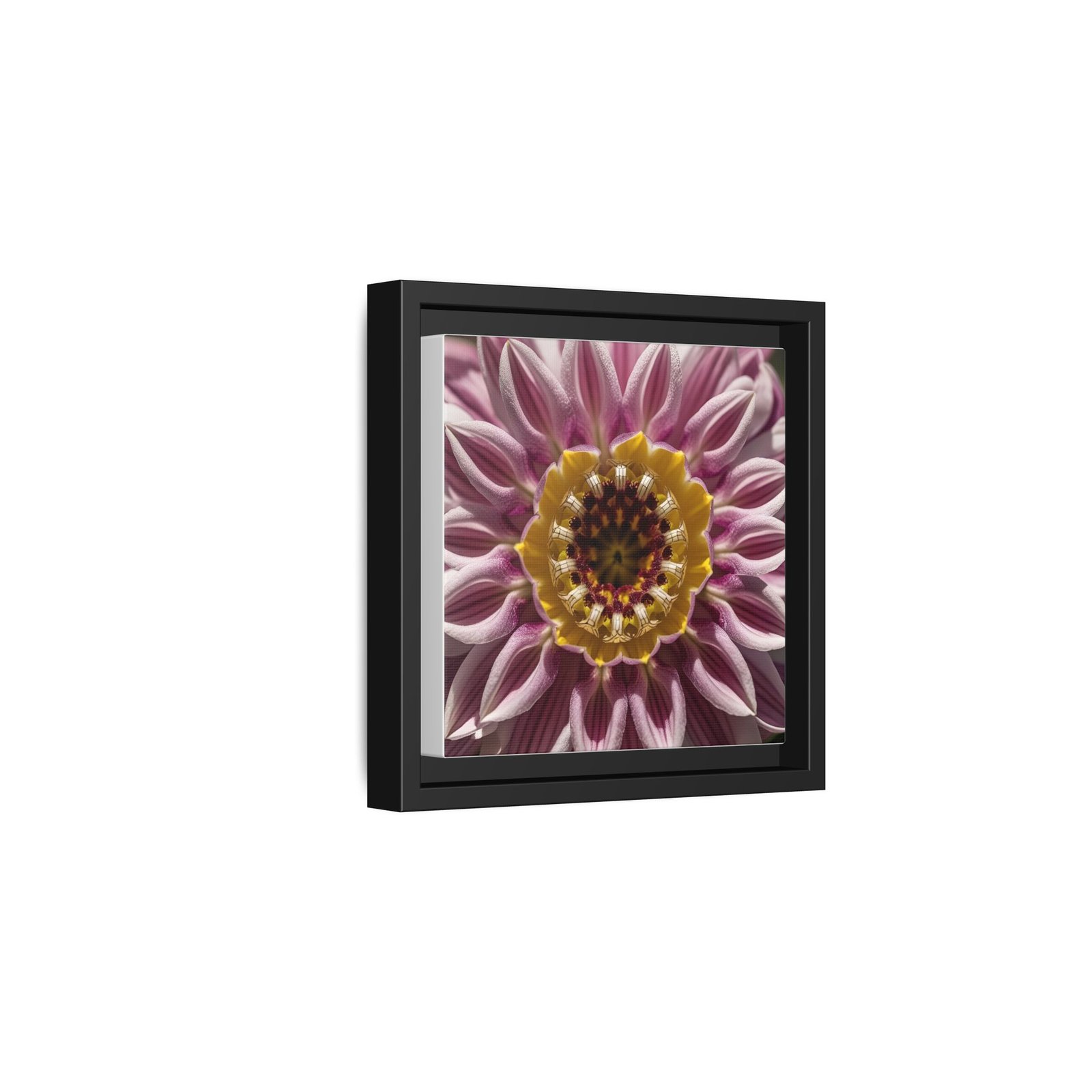 IS_4860 Framed Kaleidoscope Flower Matte Canvas Wall Art — Pink & Yellow Floral Mandala Print - Image 2
