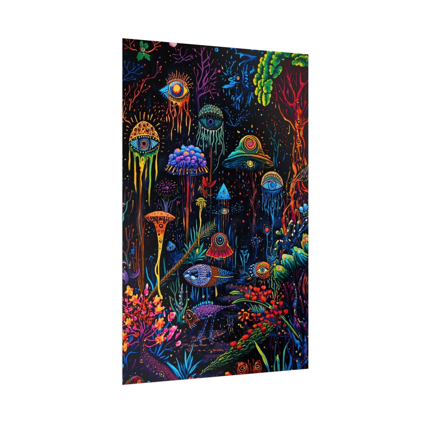 IS_6607 Psychedelic Underwater Fantasy Rolled Poster — Neon Jellyfish & Mushroom Art Print - Image 2