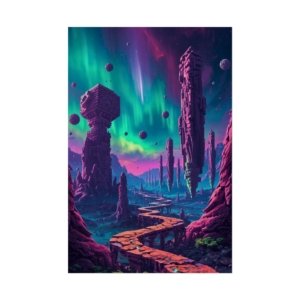 IS_6638 Fantasy Sci‑Fi Rolled Poster — Neon Alien Landscape Art Print