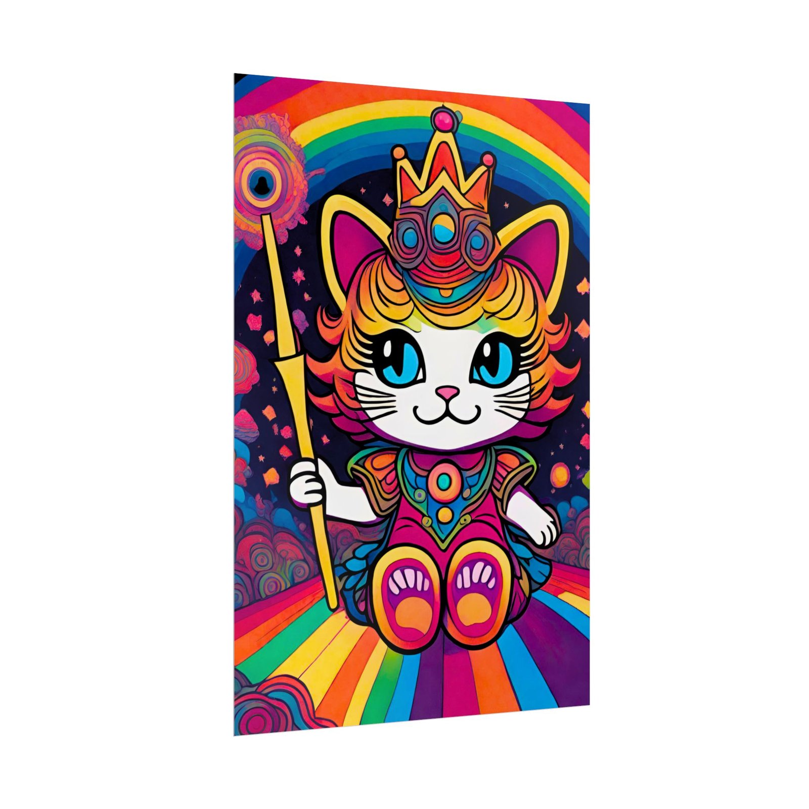 IS_6552 Psychadelic Royal Cat Rolled Poster — Cute Rainbow Kitty Wall Art - Image 3