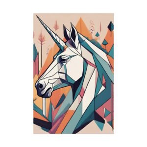 Geometric Unicorn Rolled Poster — Colorful Modern Fantasy Wall Art