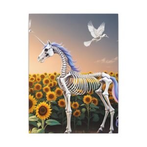 Skeleton Unicorn Surreal Sunflower Fantasy Canvas 9x12"