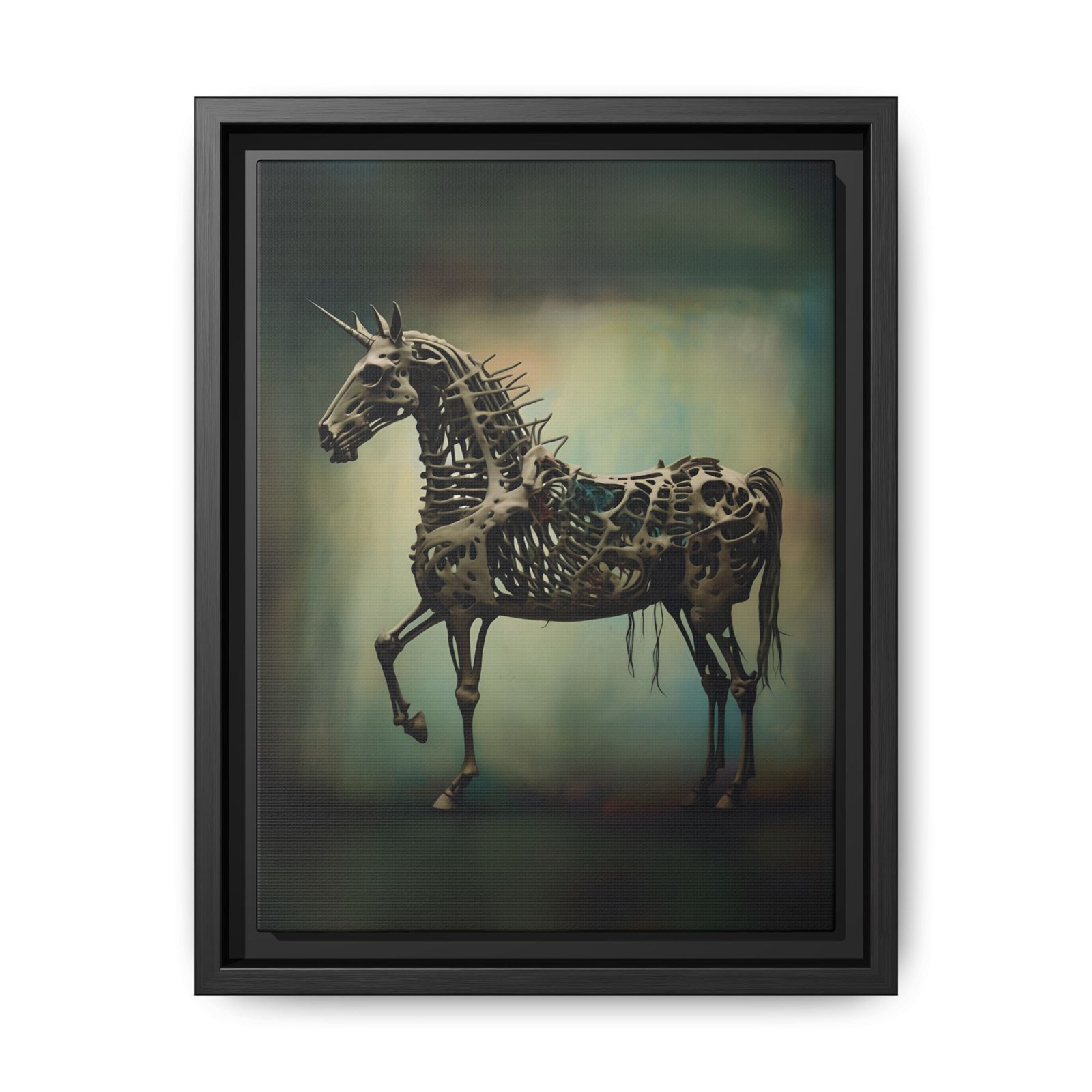 Steampunk Unicorn Skeleton Canvas FRAMED 9x12"