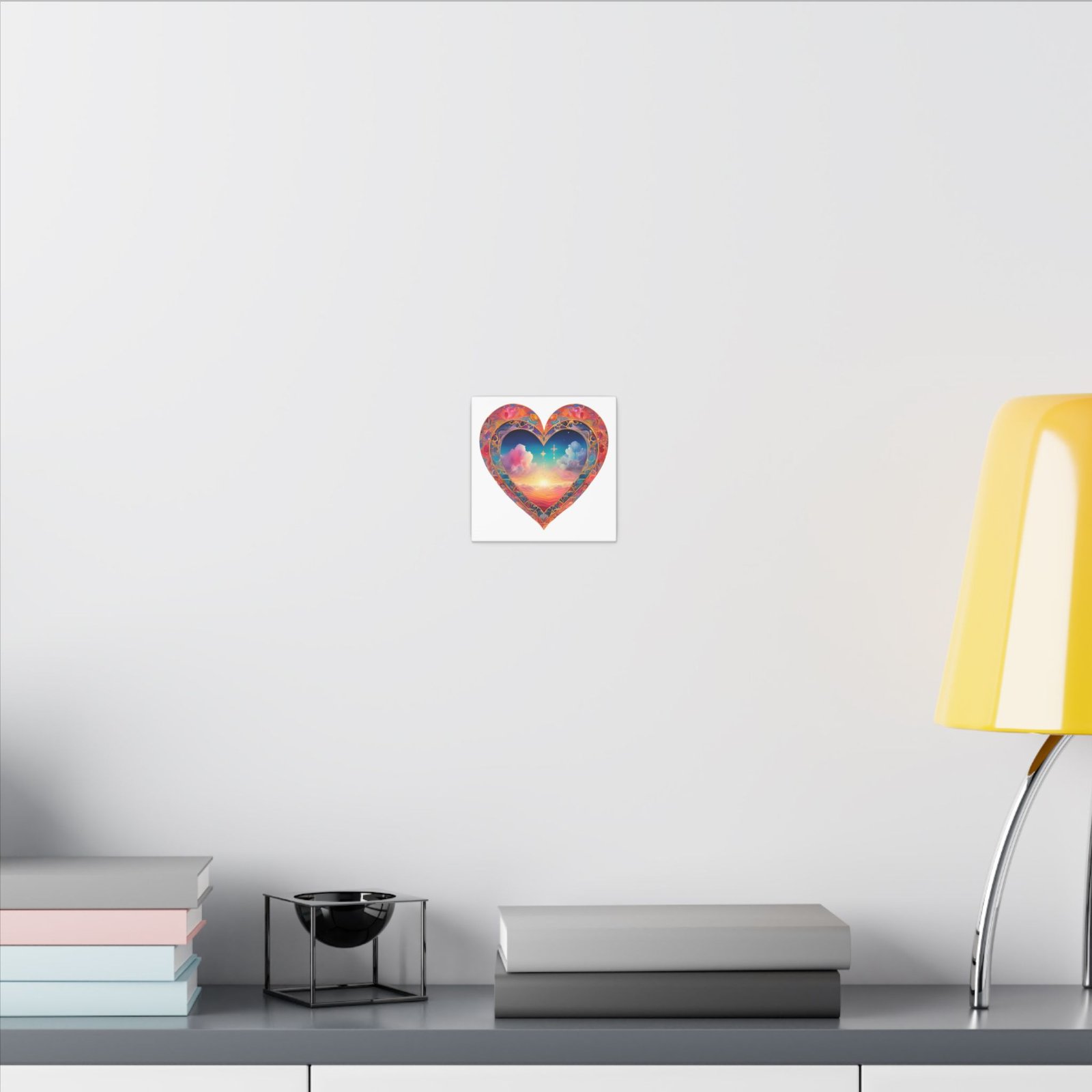 IS_4168 Heart Sunset Canvas Wall Art — Spiritual Cross, Colorful Dreamscape Matte Stretched Canvas - Image 4