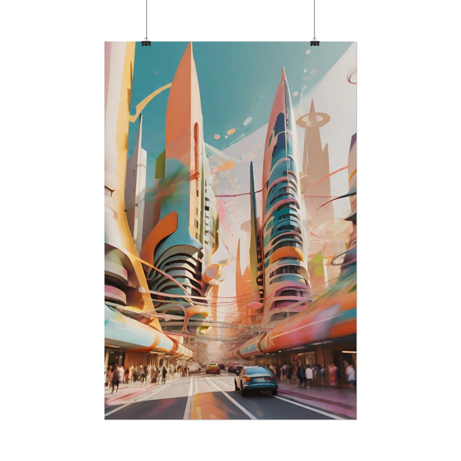 IS_118 Futuristic Cityscape Rolled Poster - Vibrant Urban Art for Home Décor - Image 3