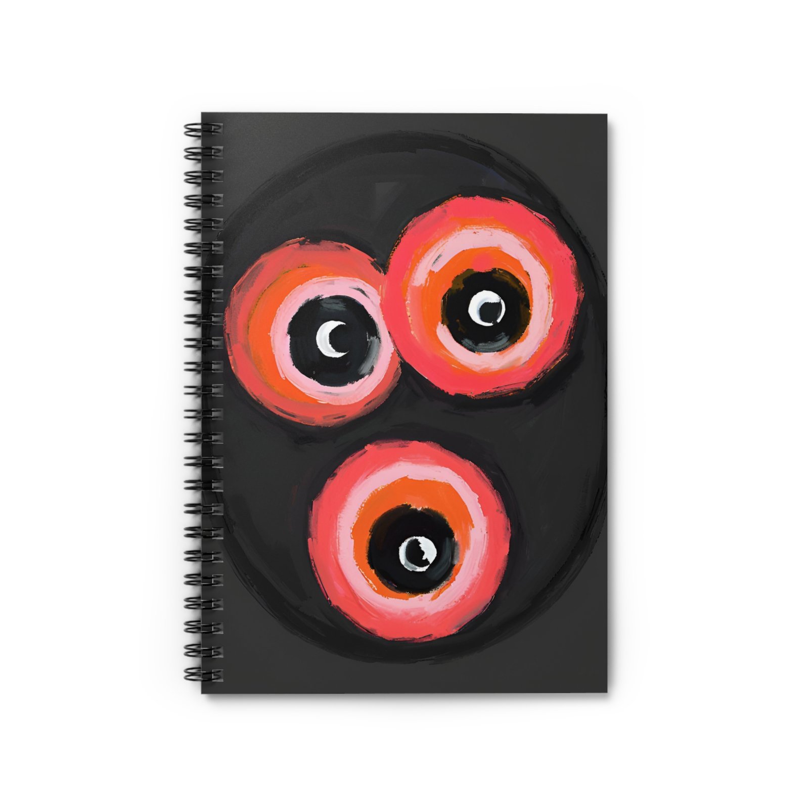 IS_4450 Artistic Spiral Notebook - Black Background with Colorful Eyes Design - Image 2