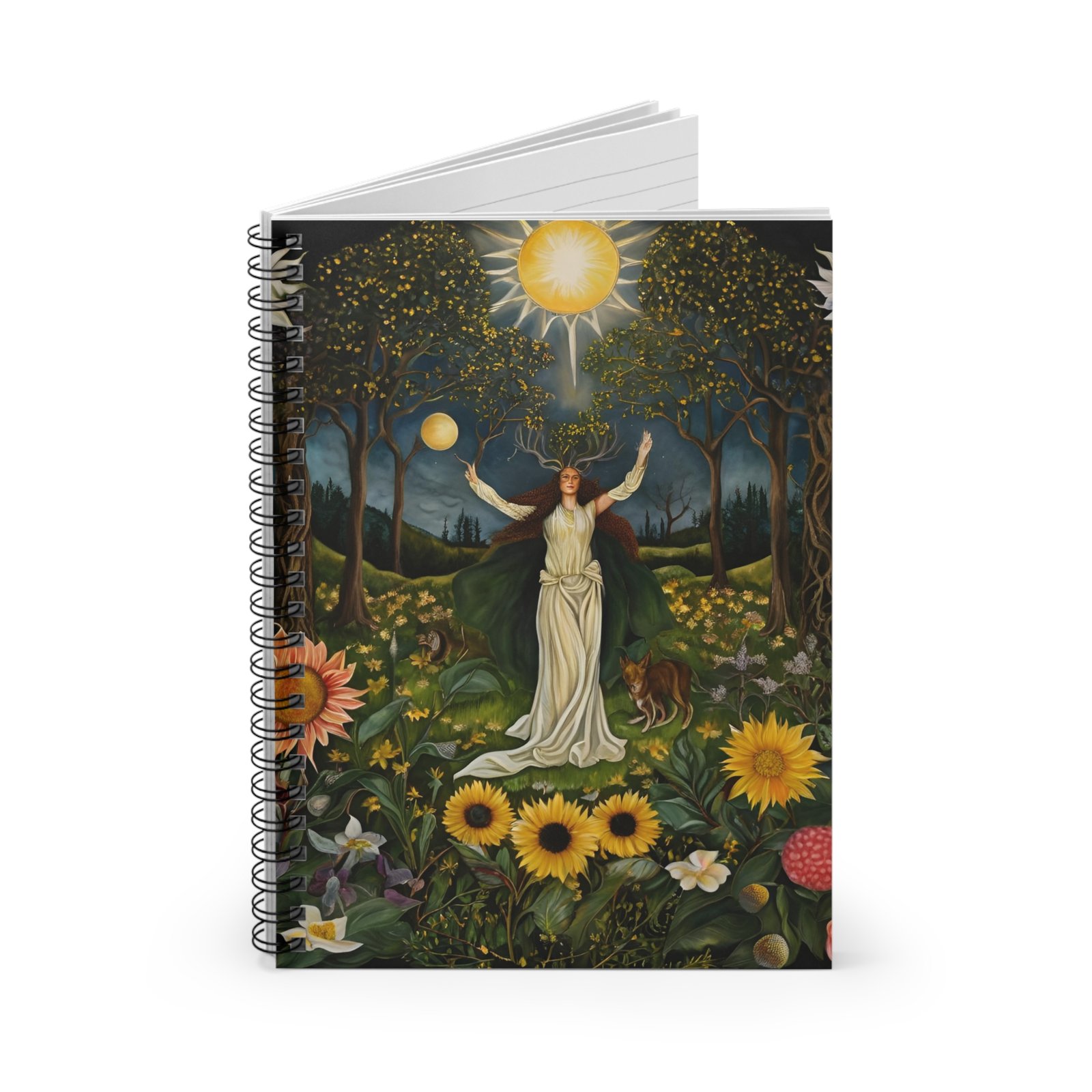 IS_4909 Nature-Inspired Spiral Notebook - Enchanting Sunlit Garden Design